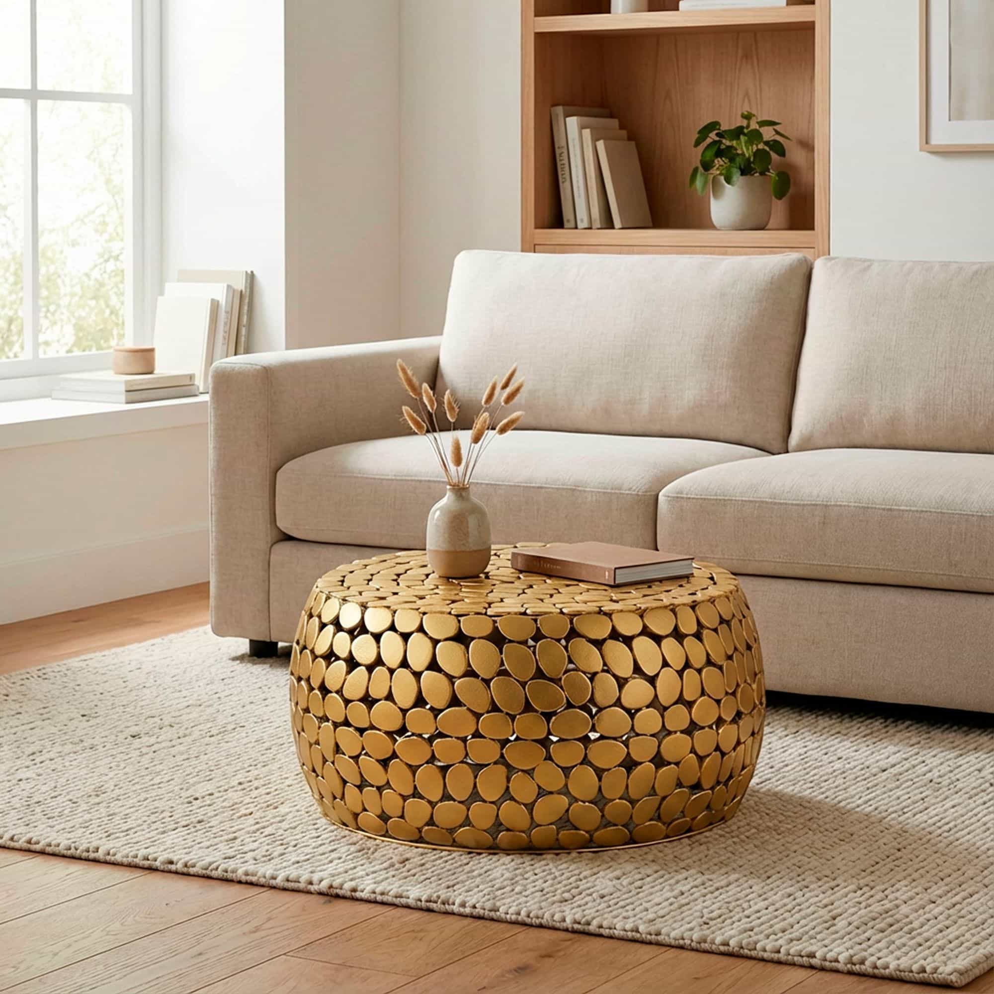 Couchtisch Aluminium gold rund 66x32 cm - Design Sofatisch Wohnzimmer - Moderner Wohnzimmertisch Metall - Runder Loungetisch - Alu Beistelltisch Handmade Couchtisch Aluminium gold rund 66x32 cm - Design Sofatisch Wohnzimmer - Moderner Wohnzimmertisch Metall - Runder Loungetisch - Alu Beistelltisch Handmade