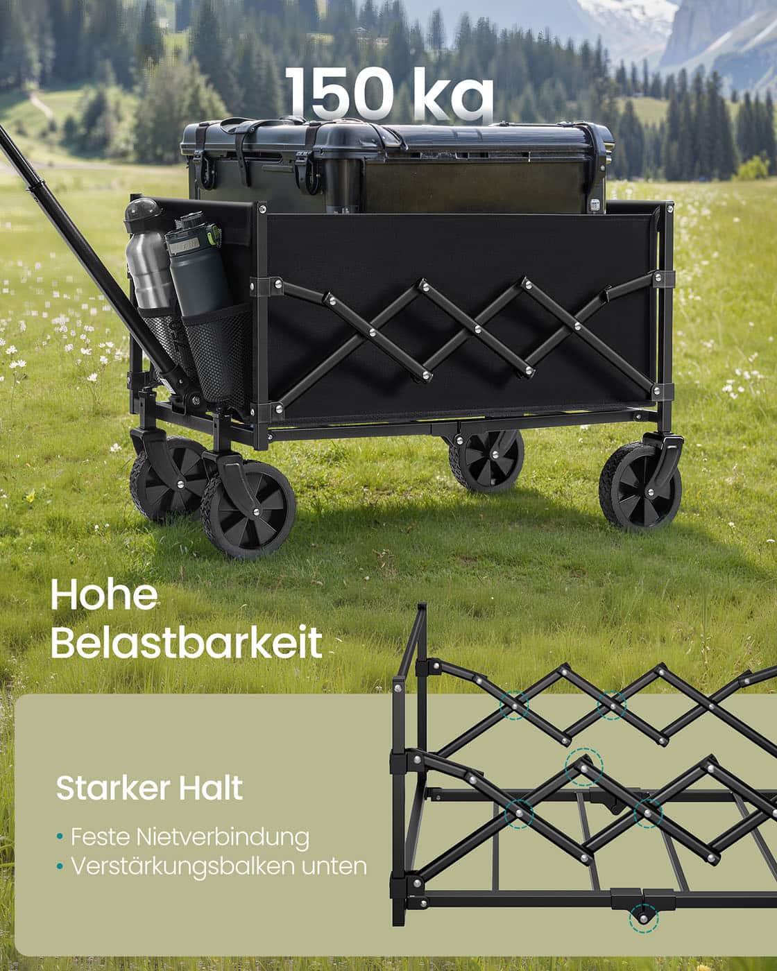 Handwagen faltbar bis 150 kg tintenschwarz