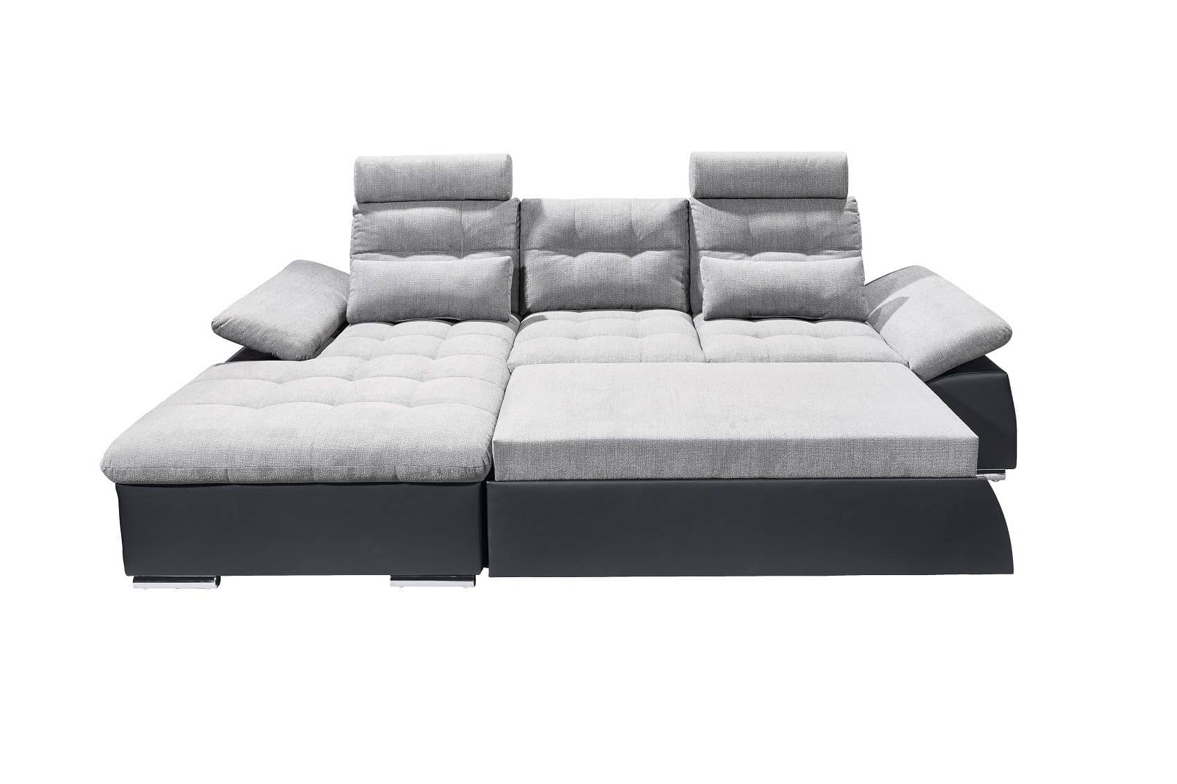 Ecksofa Jakarta Schwarz | Silber – Modernes Sofa mit Schlaffunktion & verstellbaren Armlehnen Ecksofa Jakarta Schwarz | Silber – Modernes Sofa mit Schlaffunktion & verstellbaren Armlehnen