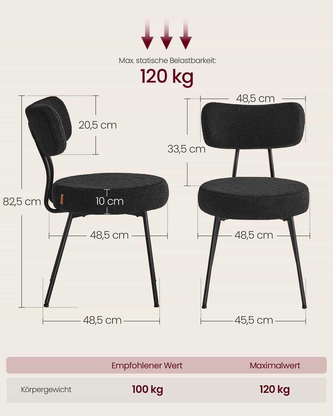 Esszimmerstuhl 2er Set mit Fleece Oberfläche tintenschwarz Esszimmerstuhl 2er Set mit Fleece Oberfläche tintenschwarz