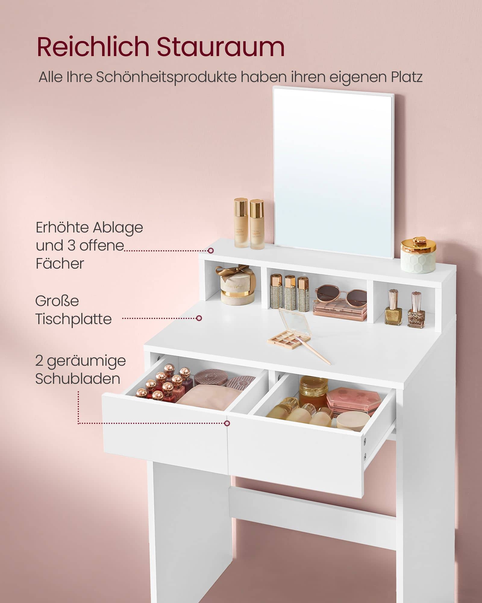Schminktisch mit Spiegel und 2 Schubladen weiß Schminktisch mit Spiegel und 2 Schubladen weiß