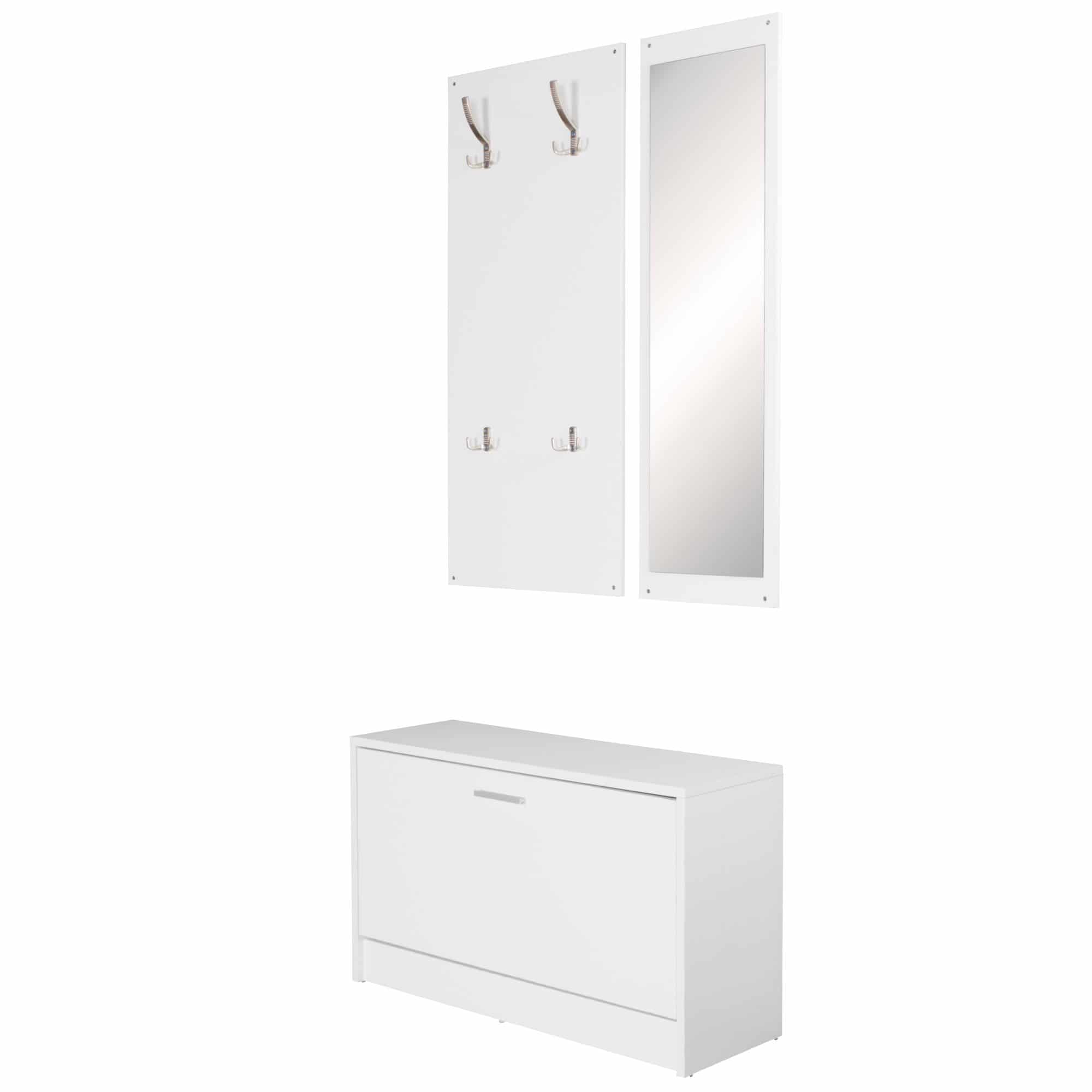 44696-WOHNLING-Garderobe-mit-Spiegel-weiss-WL5-16_3 Wand-Garderobe SALERNO mit Spiegel & Schuhschrank Spanplatte weiß