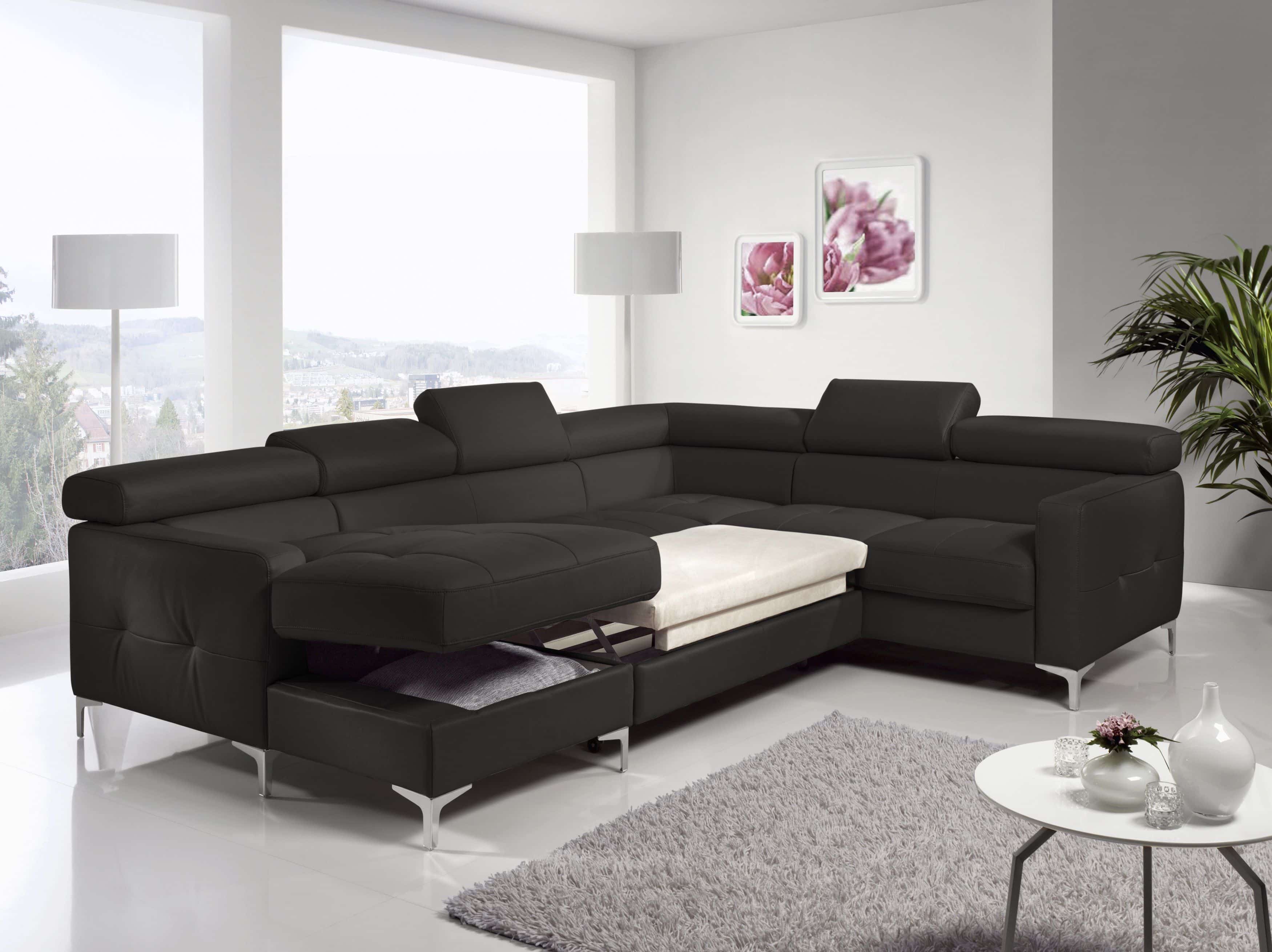 Echtleder Wohnlandschaft Sammy mit Schlaffunktion & Bettkasten - Cotta Echtleder Wohnlandschaft Sammy mit Schlaffunktion & Bettkasten - Cotta