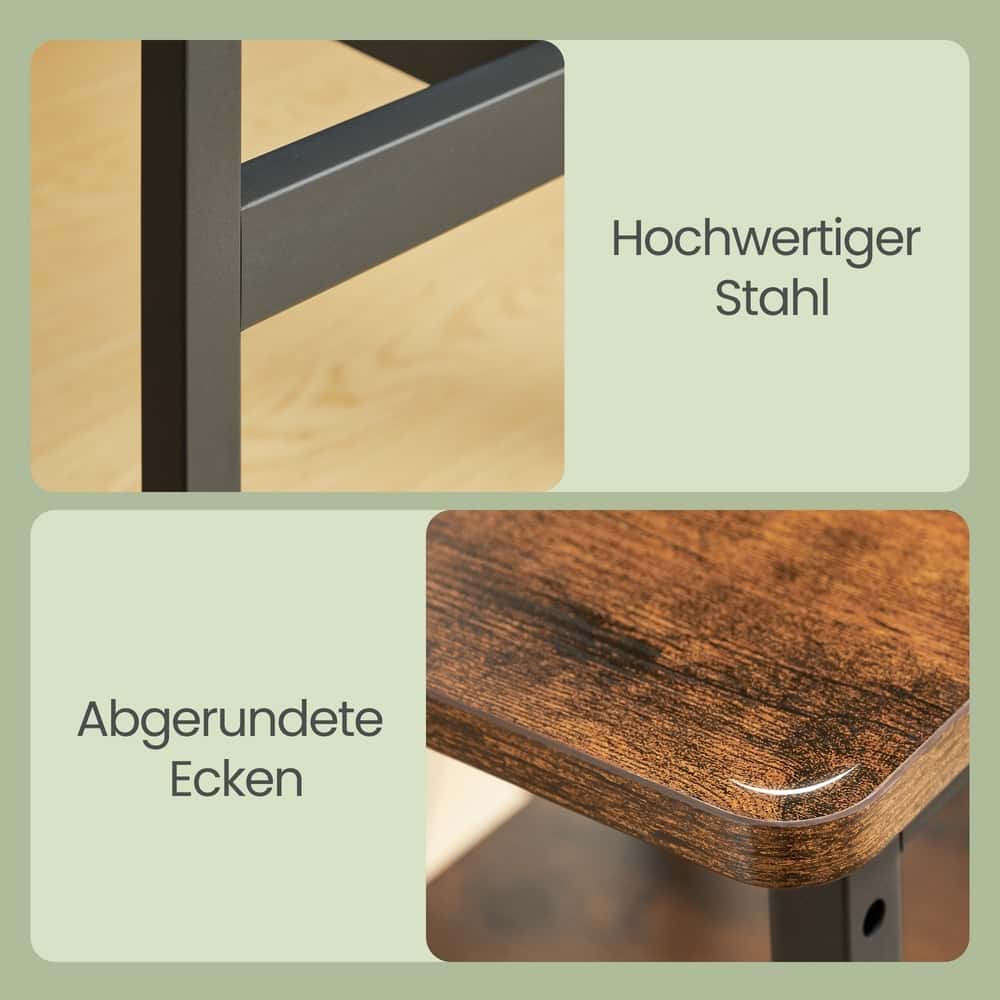 Bartisch-Set mit Regal, Essgruppe mit 2 Hockern, Metallgestell
