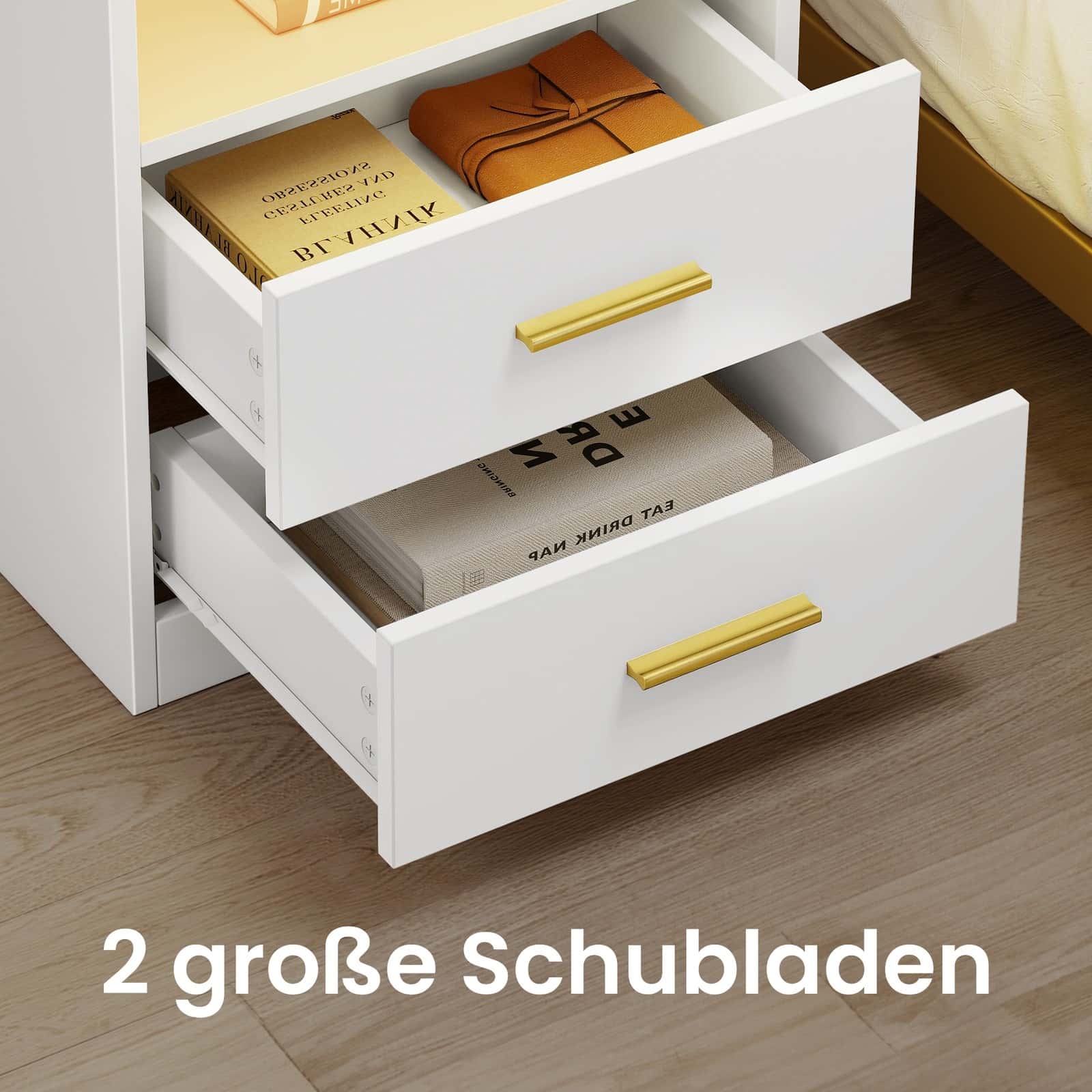 Beistelltisch mit Schubladen, 2er Set, Nachttisch aus Holz