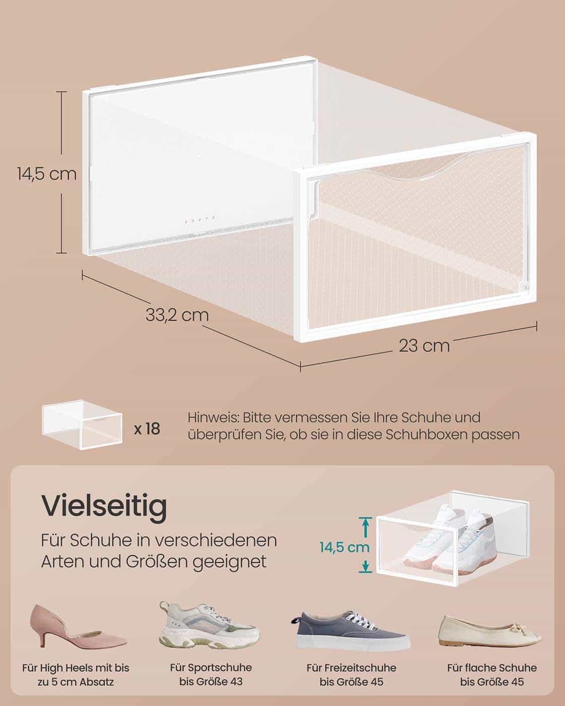 Schuhboxen 18er Set mit Tür 33,2 x 23 x 14,5 cm transparent-wolkenweiß Schuhboxen 18er Set mit Tür 33,2 x 23 x 14,5 cm transparent-wolkenweiß