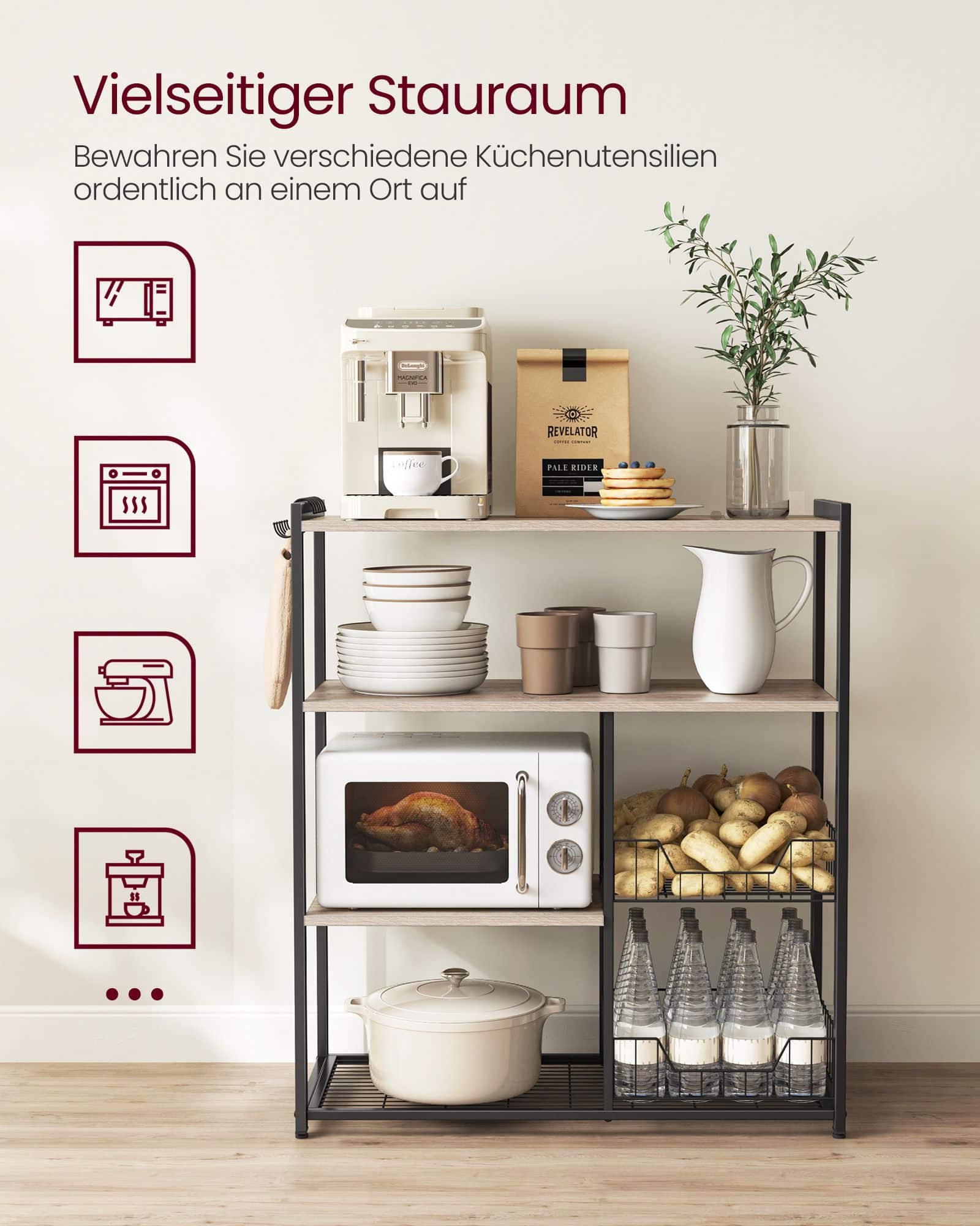 VASAGLE Küchenregal 2 Metallkörbe Greige-Schwarz VASAGLE Küchenregal 2 Metallkörbe Greige-Schwarz