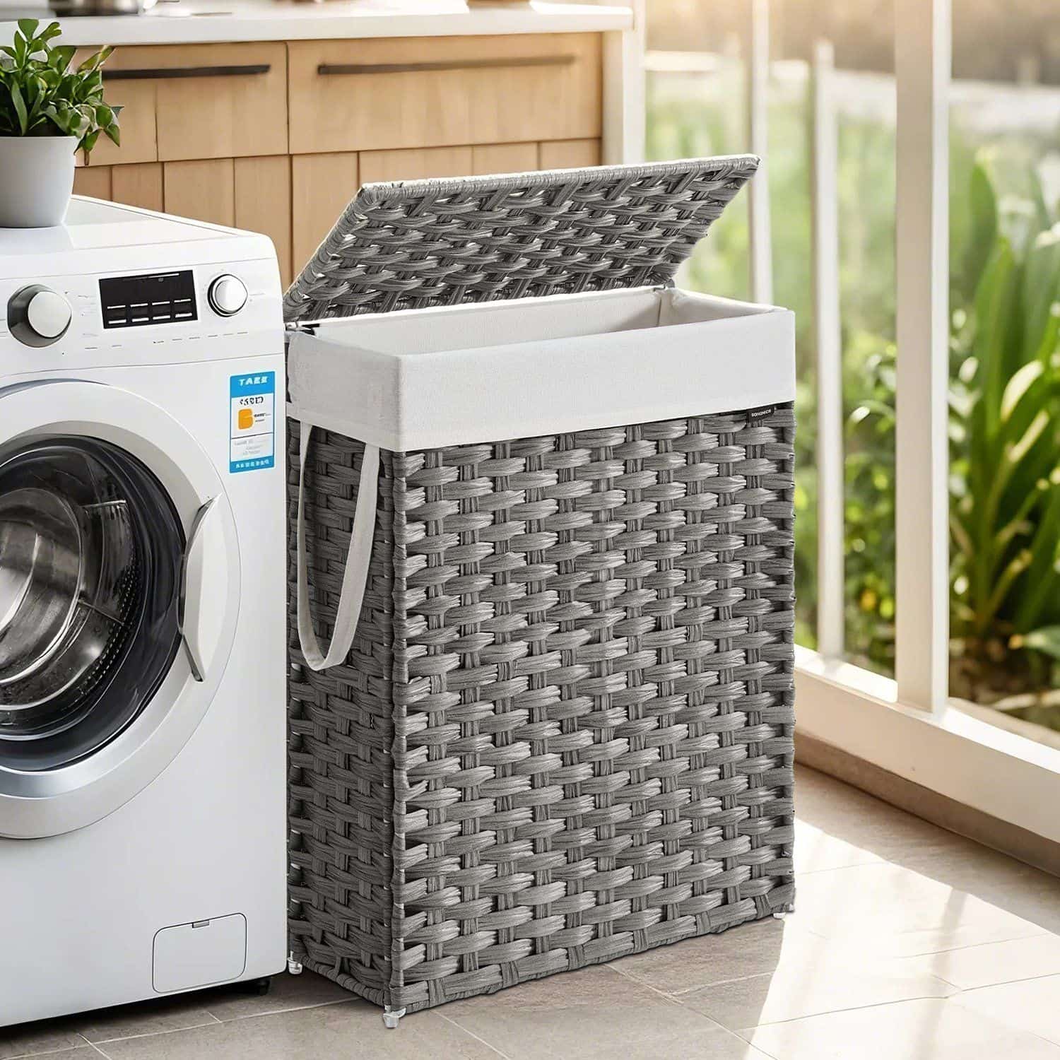 Wäschekorb schmal, Wäschesammler 55 L, mit Deckel und Griffen Wäschekorb schmal, Wäschesammler 55 L, mit Deckel und Griffen