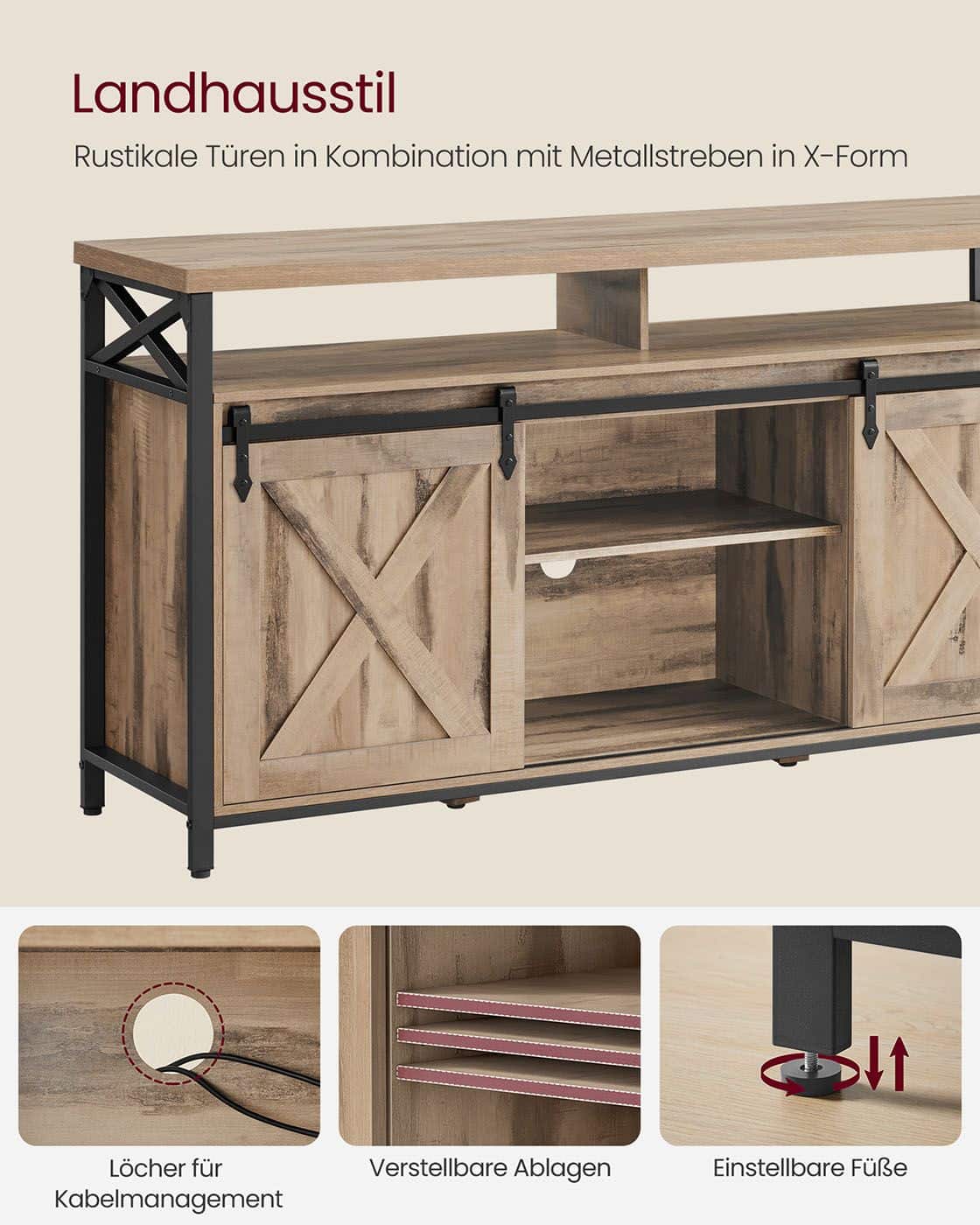 TV-Schrank für Fernseher bis zu 65 Zoll kamelbraun-schwarz TV-Schrank für Fernseher bis zu 65 Zoll kamelbraun-schwarz