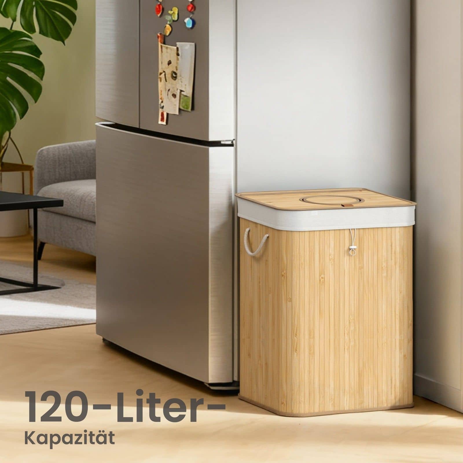 Pfandflaschen-Sammelbehälter, 95 L Pfandflaschen-Behälter, Bambus Pfandflaschen-Sammelbehälter, 95 L Pfandflaschen-Behälter, Bambus