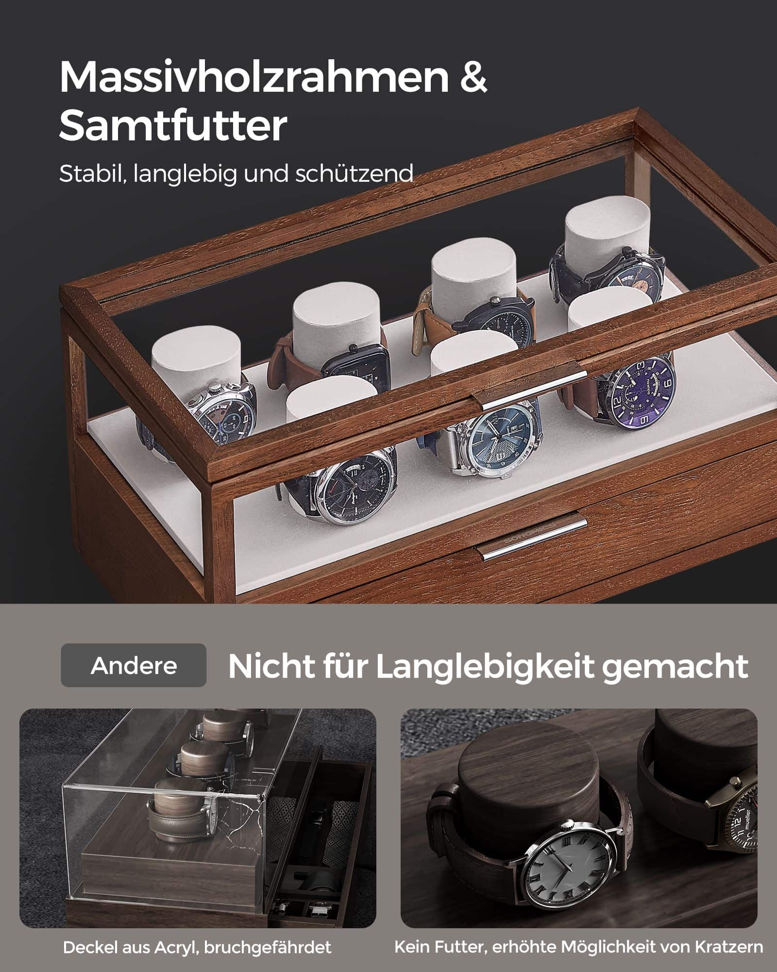 Uhrenbox 2 Ebenen mit 7 Uhrenkissen Geschenkidee kaffeebraun Uhrenbox 2 Ebenen mit 7 Uhrenkissen Geschenkidee kaffeebraun