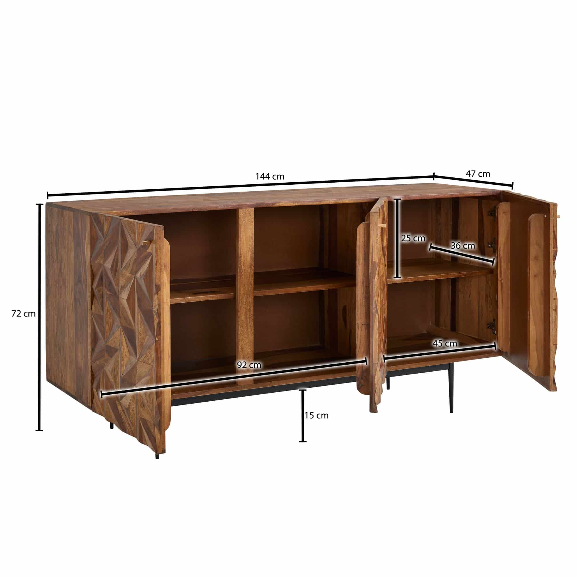 64625-Wohnling-Sideboard-144x45x73-cm-Sheesham-WL6-562-WL6-562 Sideboard 144x72x47 cm Sheesham Massivholz / Metall Anrichte