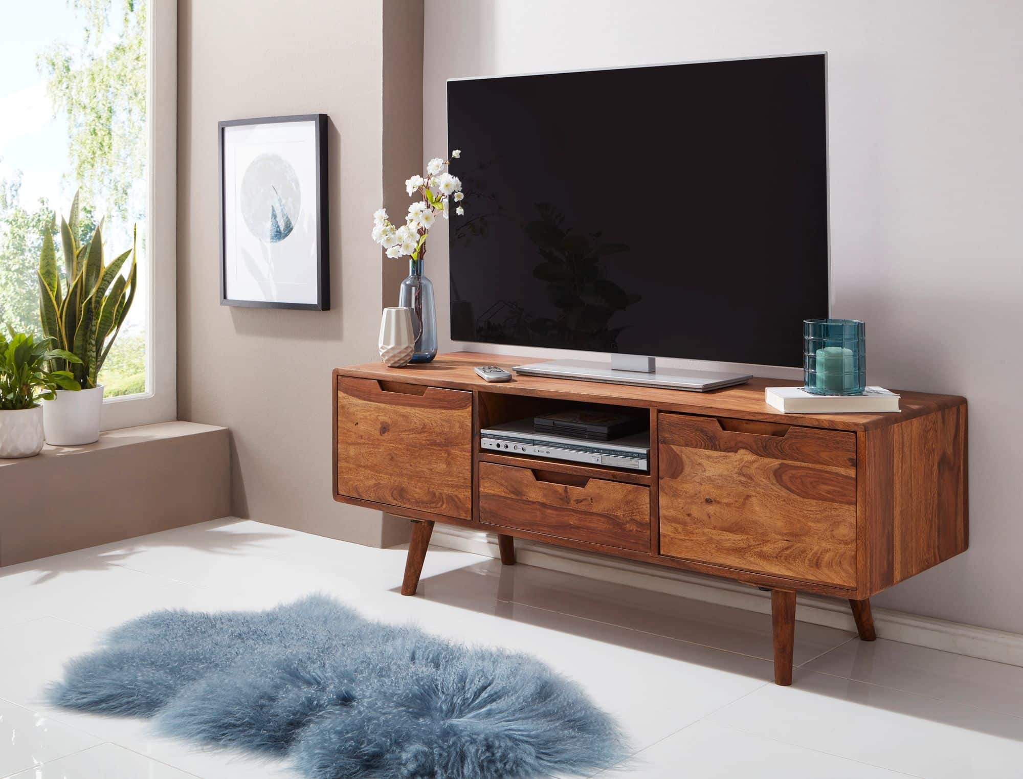 HiFi Lowboard Sheesham Massivholz Landhaus TV Kommode 135x51x45cm HiFi Lowboard Sheesham Massivholz Landhaus TV Kommode 135x51x45cm