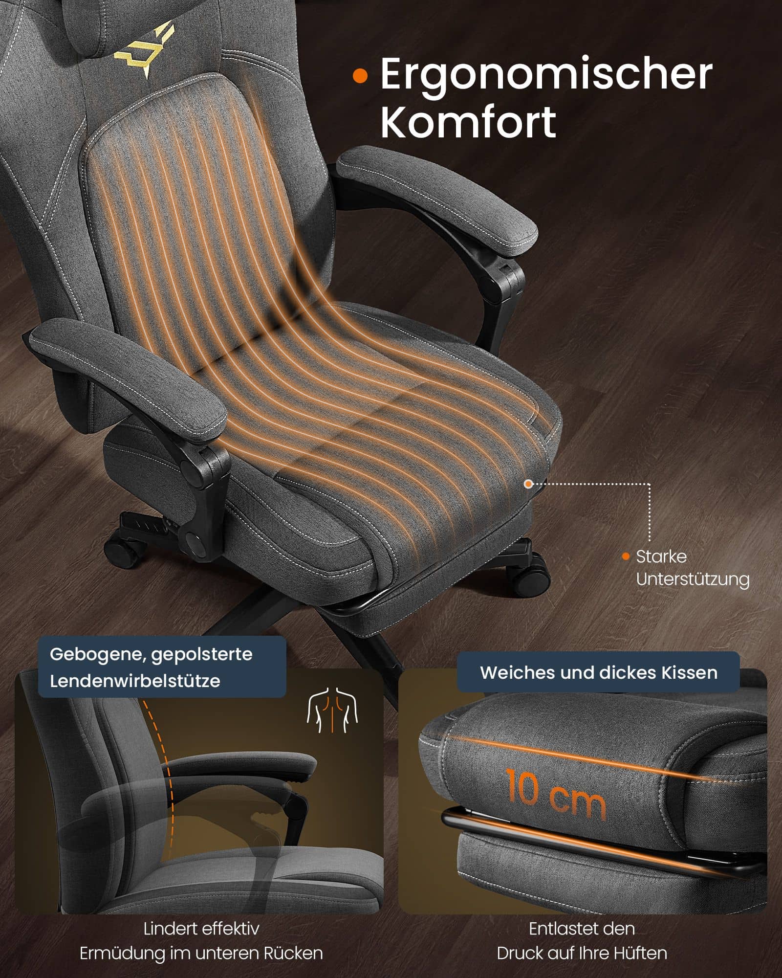 Gaming-Stuhl höhenverstellbar mit Fußstütze und Kopfkissen taubengrau Gaming-Stuhl höhenverstellbar mit Fußstütze und Kopfkissen taubengrau