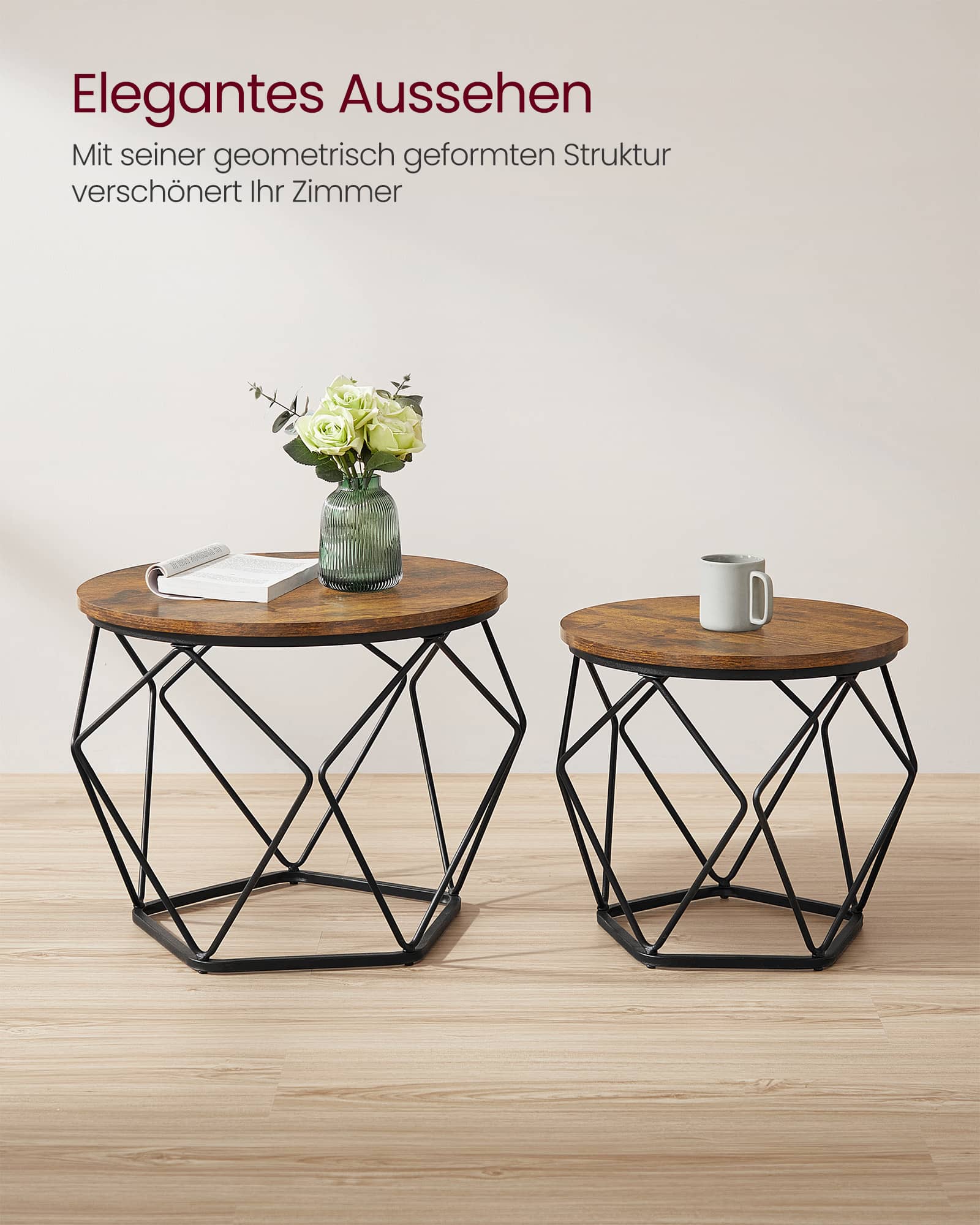 Couchtisch rund 2er Set Vintage-Flair vintagebraun-tintenschwarz Couchtisch rund 2er Set Vintage-Flair vintagebraun-tintenschwarz
