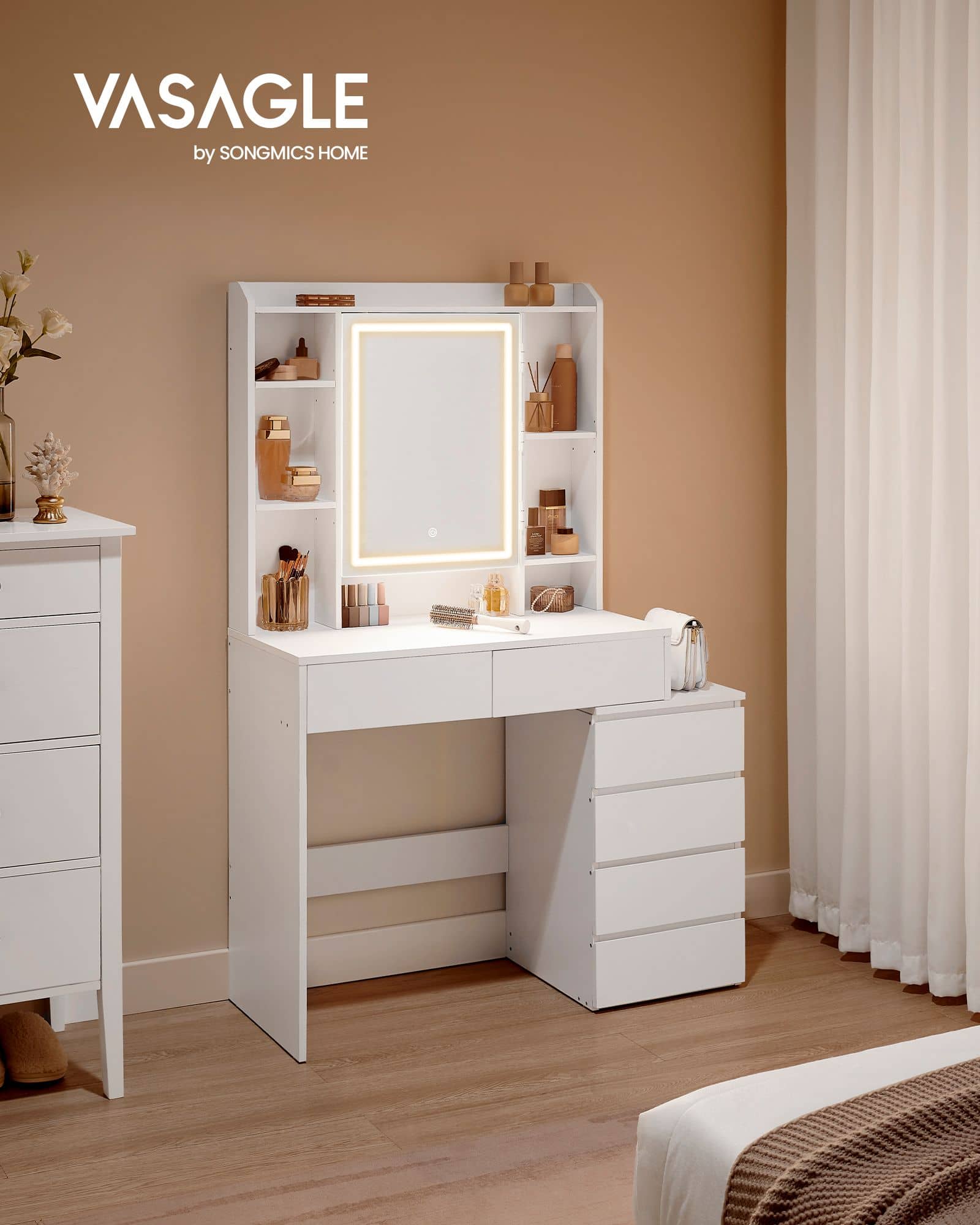 Schminktisch mit LED-Beleuchtung modern wolkenweiß Schminktisch mit LED-Beleuchtung modern wolkenweiß