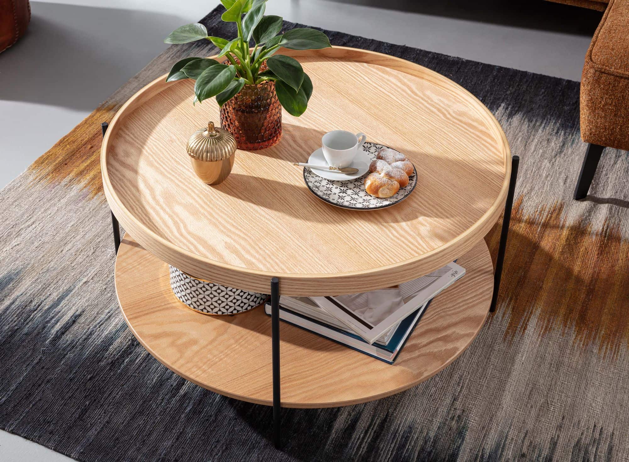 64438-Wohnling-Couchtisch-rund-81x40-cm-WL6-491-WL6-491_5 Couchtisch 78x78x40 cm Sofatisch Holz / Metall Wohnzimmertisch Eiche