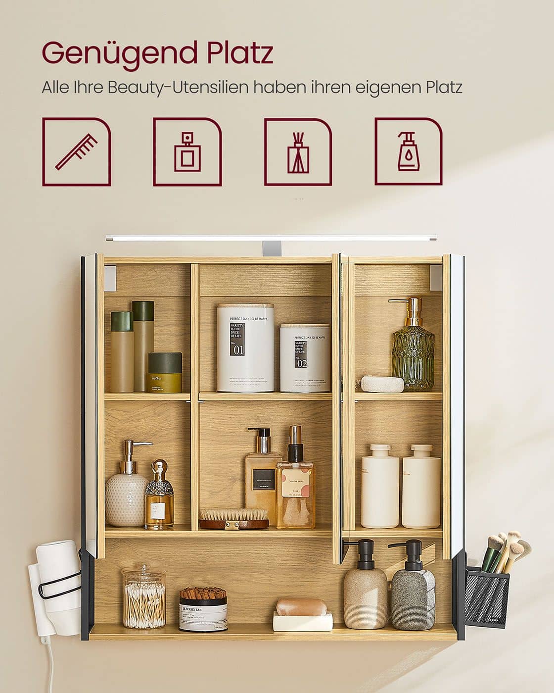 Badezimmerschrank mit LED-Beleuchtung 14,5 x 70 x 70 cm natureichenfarben Badezimmerschrank mit LED-Beleuchtung 14,5 x 70 x 70 cm natureichenfarben