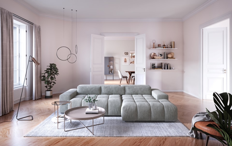 Sofa Orion von Cotta mit elektronischem Sitzvorschub | Material New York Chenille Mikrofaser Sofa Orion von Cotta mit elektronischem Sitzvorschub | Material New York Chenille Mikrofaser