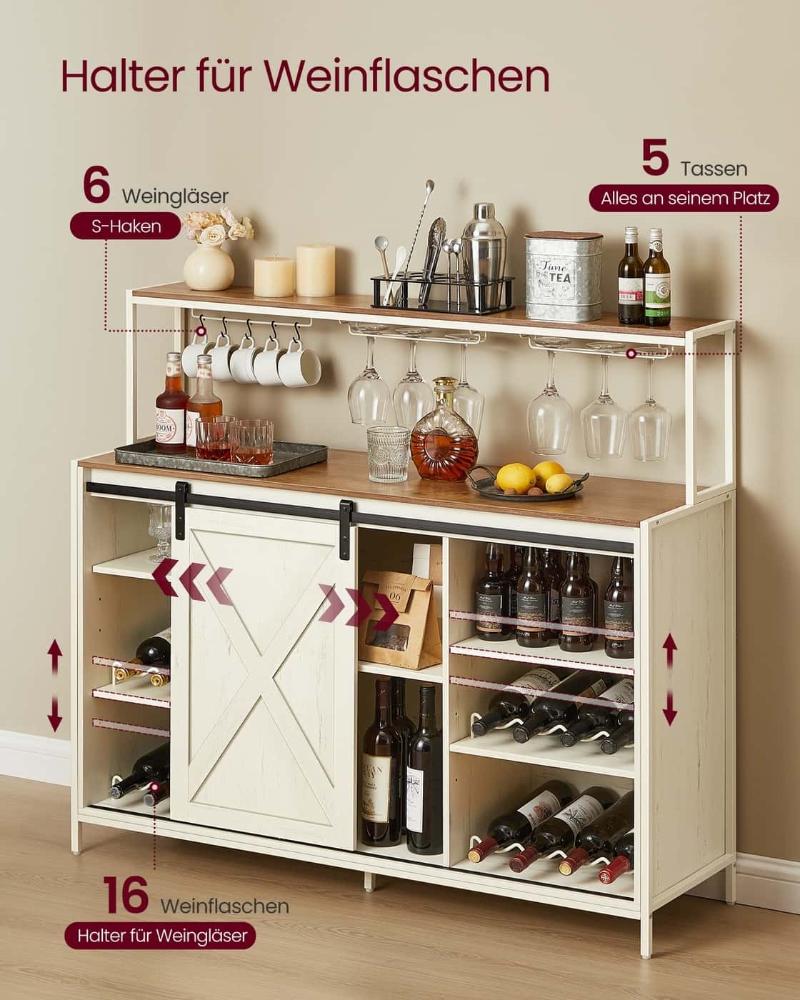 "Barschrank mit LED-Beleuchtung Steckdosenleiste Schiebetüren vintageweiß-honigbraun " "Barschrank mit LED-Beleuchtung Steckdosenleiste Schiebetüren vintageweiß-honigbraun "