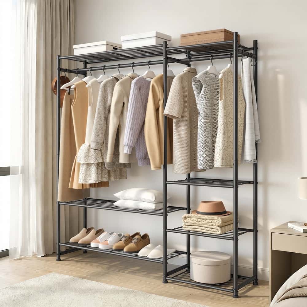 Garderobenständer mit Metallrahmen, offener Kleiderschrank, 7 Ablagen