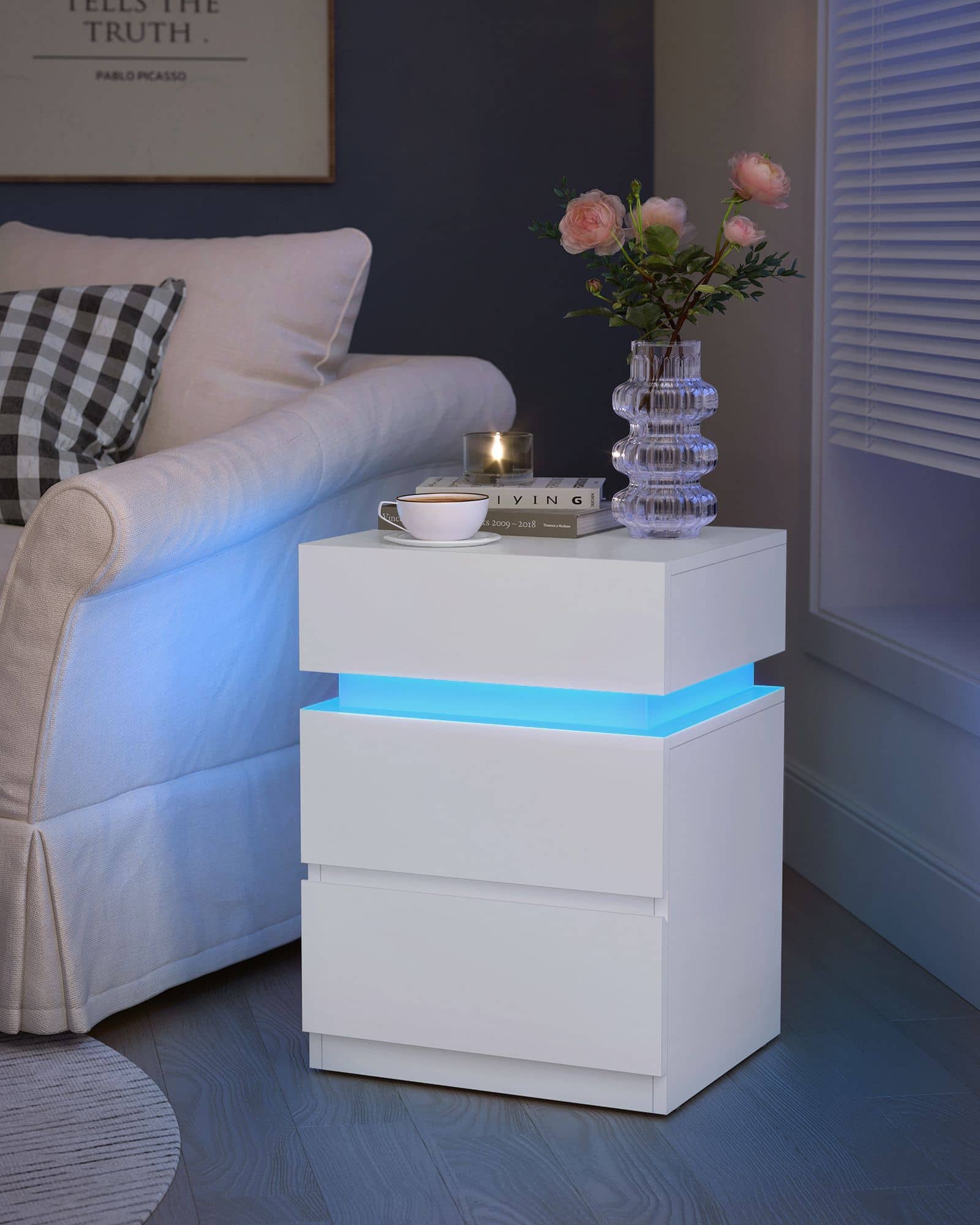 Nachttisch mit LED-Beleuchtung, Beistelltisch, einstellbare Farben Nachttisch mit LED-Beleuchtung, Beistelltisch, einstellbare Farben