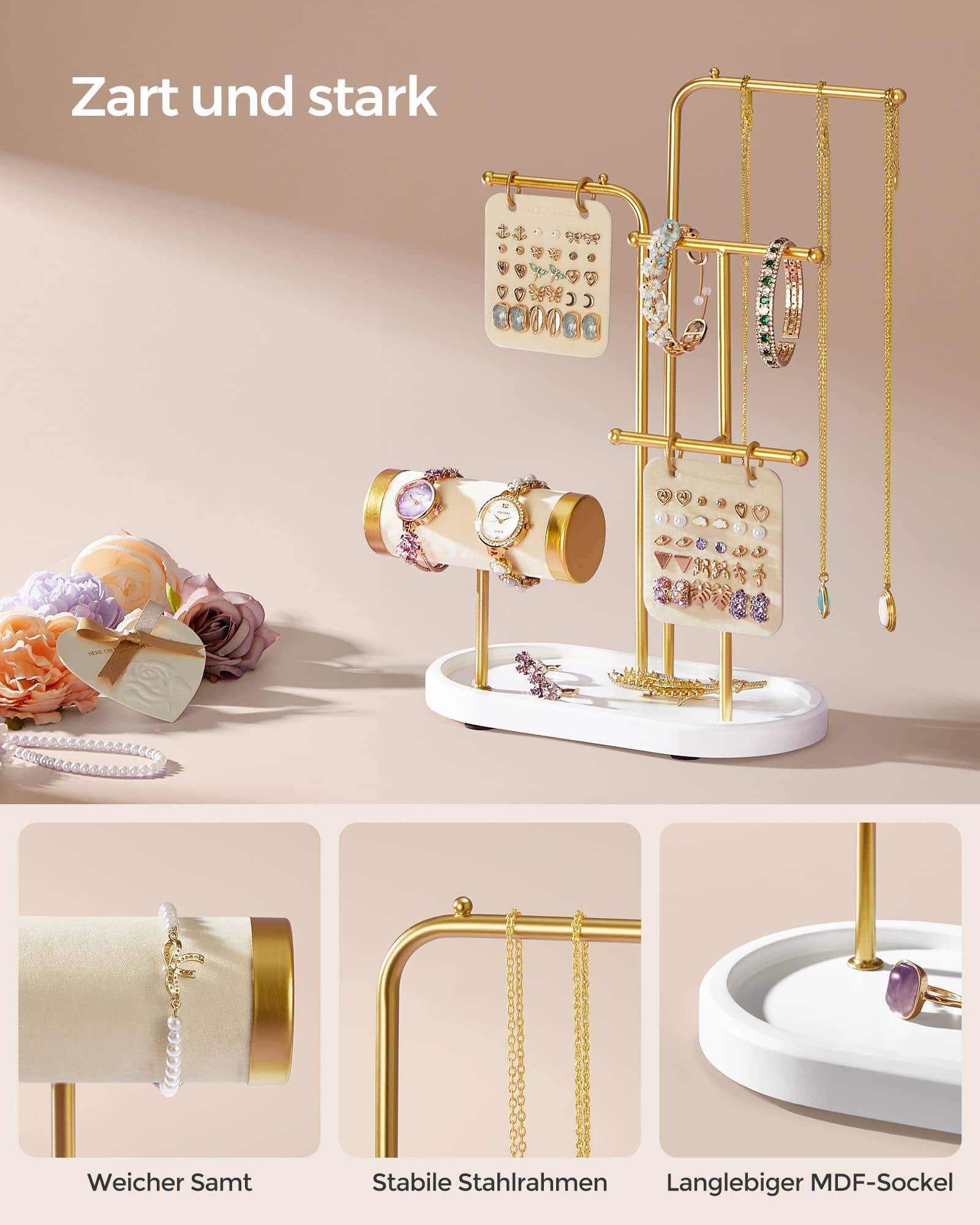Schmuckständer mit 4 Hängestangen aus Metall metallisches Gold Schmuckständer mit 4 Hängestangen aus Metall metallisches Gold