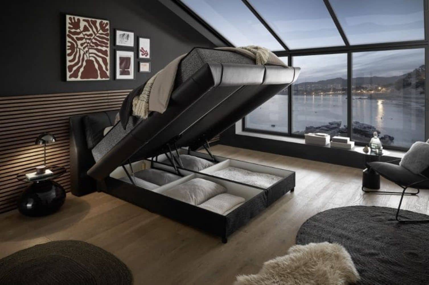 ED Exciting Design Boxbett Midnight 180x200 Schwarz | Nube Kunstleder