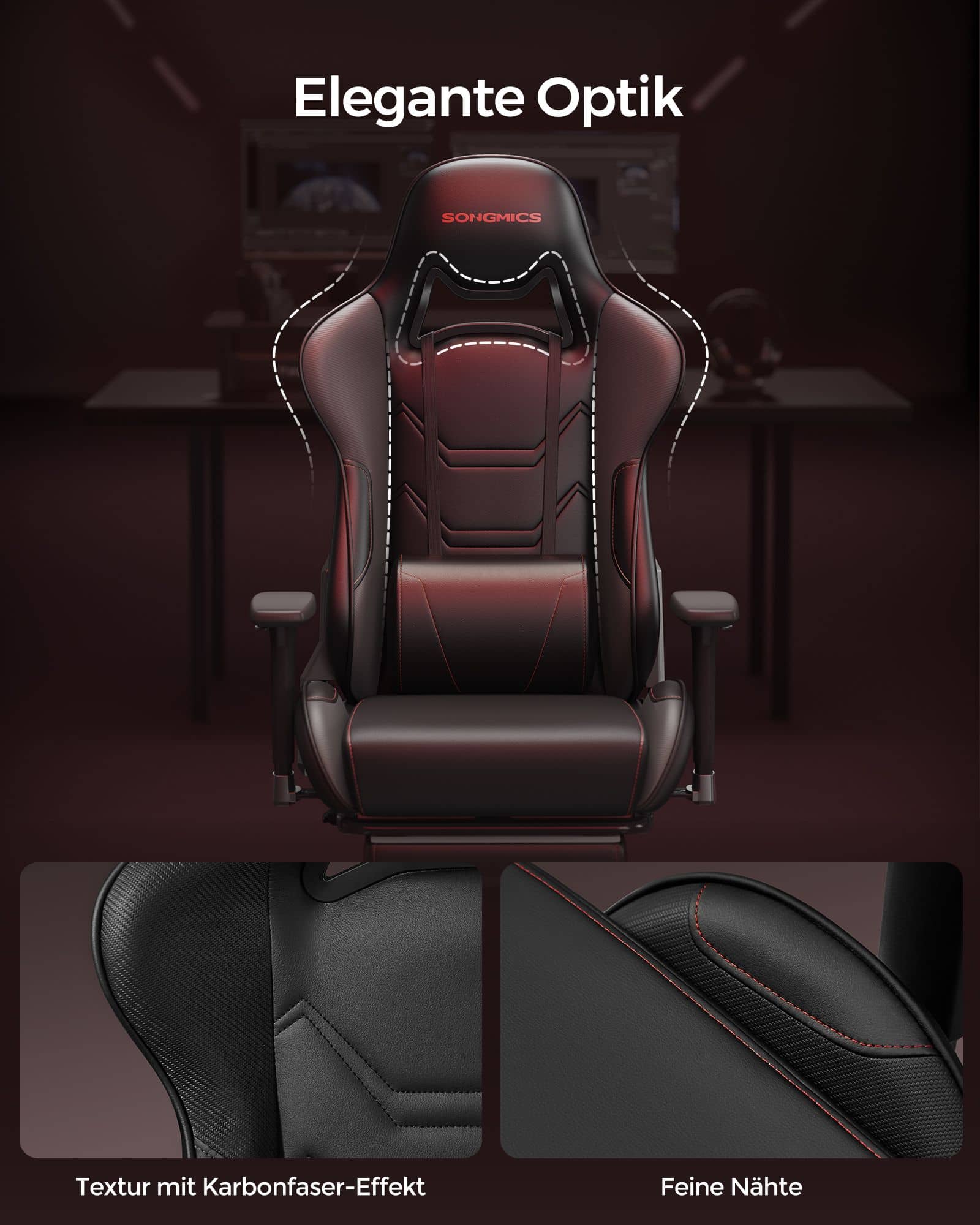 Bürostuhl ergonomisch Armlehnen Kopfkissen schwarz-rot Bürostuhl ergonomisch Armlehnen Kopfkissen schwarz-rot