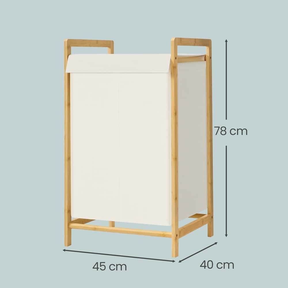 Wäschesammler mit Deckel, 2 Fächer Wäschekorb mit Bambusrahmen, Wäschesack abnehmbar Wäschesammler mit Deckel, 2 Fächer Wäschekorb mit Bambusrahmen, Wäschesack abnehmbar