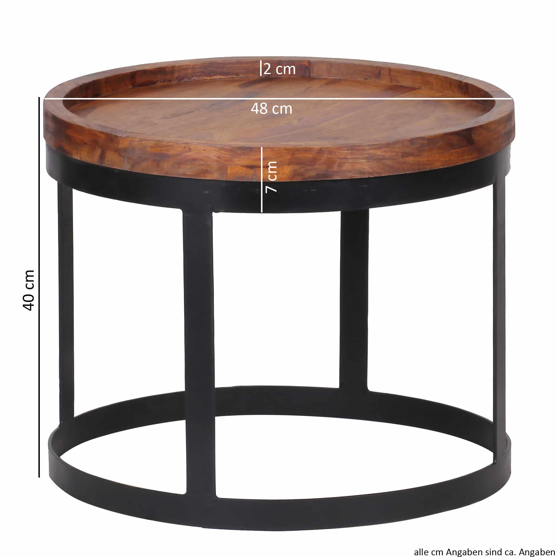 38562-WOHNLING-2er-Set-Beistelltische-AKOLA-Massivh 2er Set Beistelltische AKOLA Massivholz Sheesham Wohnzimmertisch Landhausstil Anstelltisch Metallgestell Naturholz