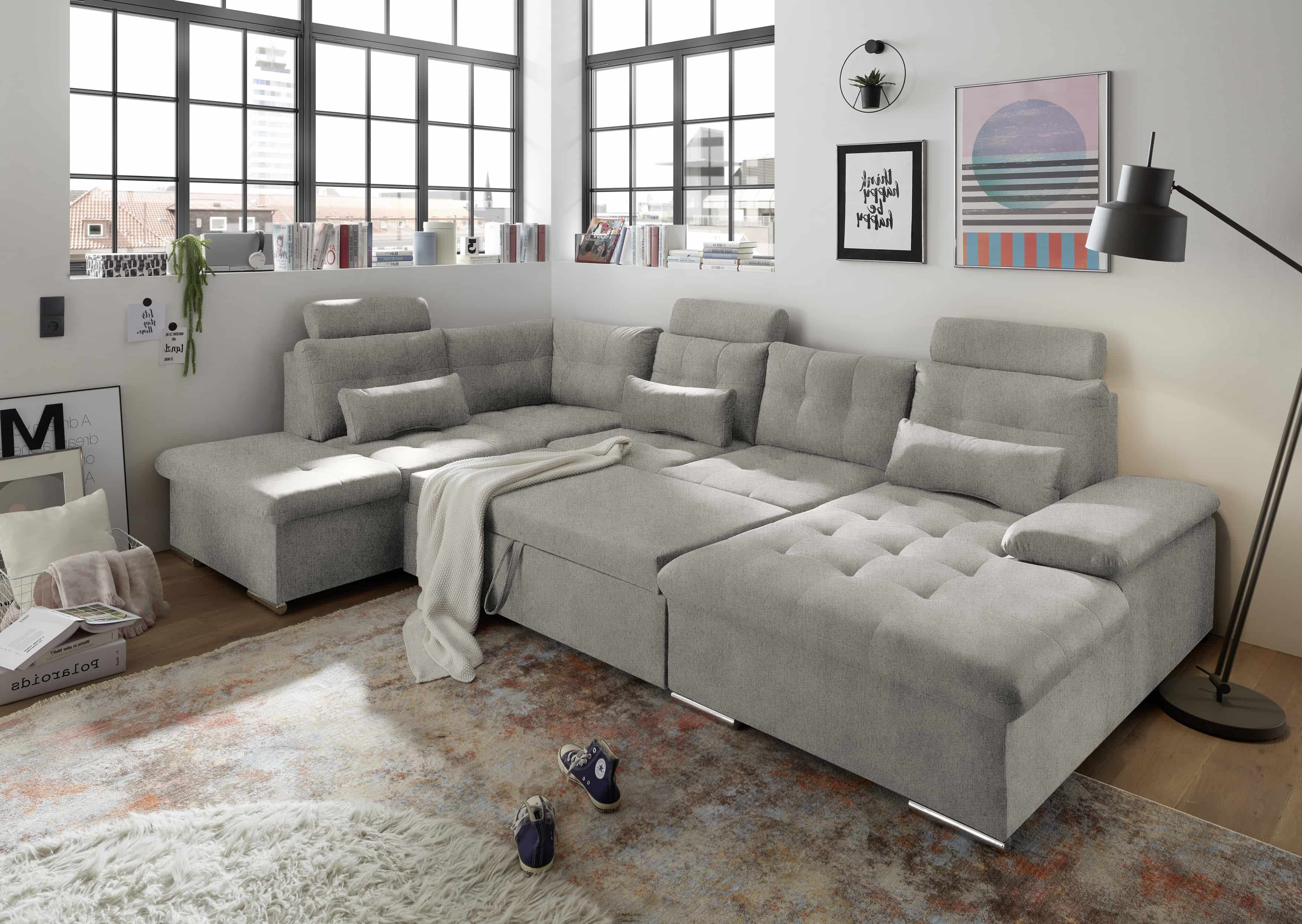 Couch in Taupe - Schlaffunktion und Bettkasten - Medan XXL Couch in Taupe - Schlaffunktion und Bettkasten - Medan XXL