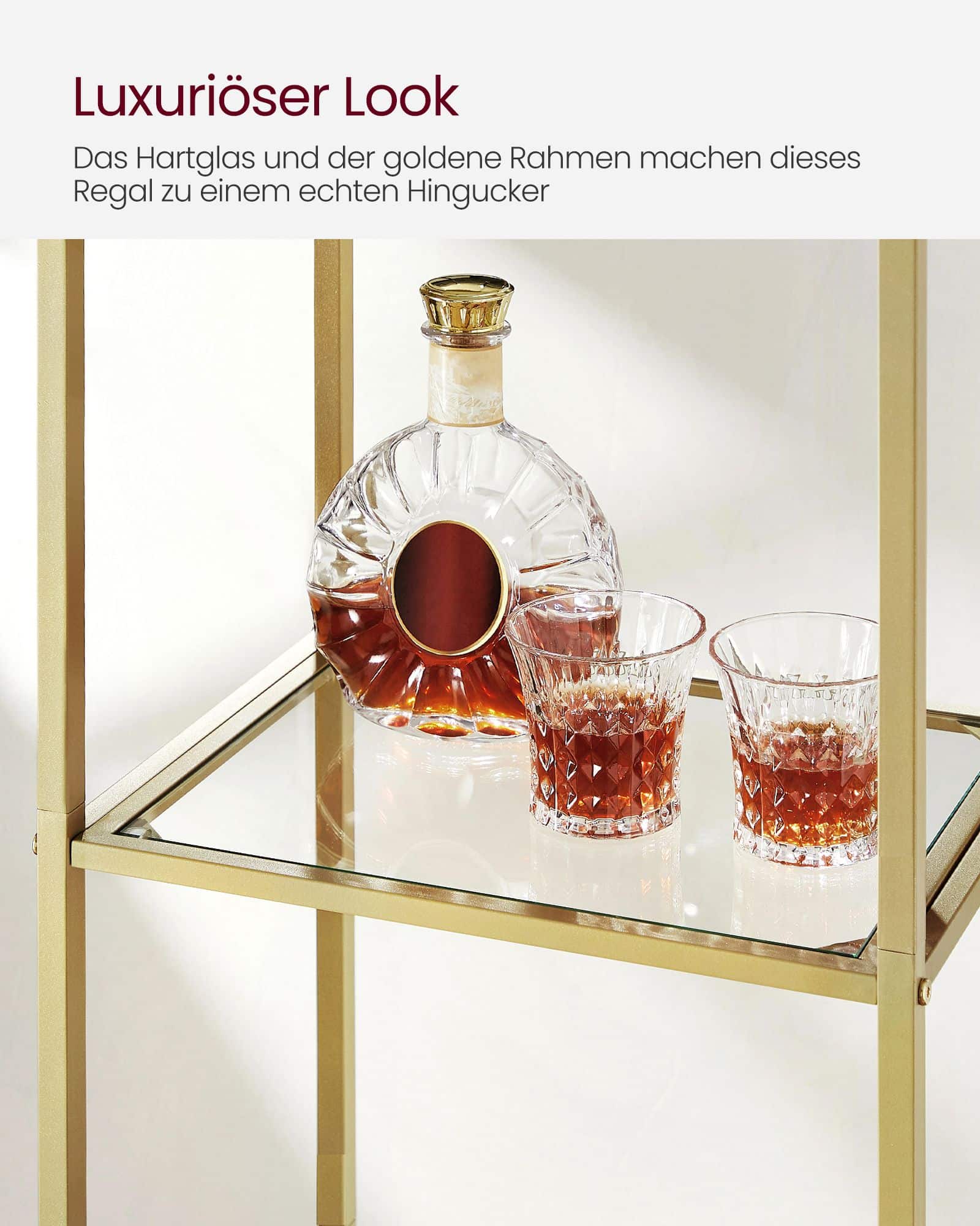 Bücherregal 5 Ebenen bogenförmig Metallstruktur goldfarben-transparent Bücherregal 5 Ebenen bogenförmig Metallstruktur goldfarben-transparent