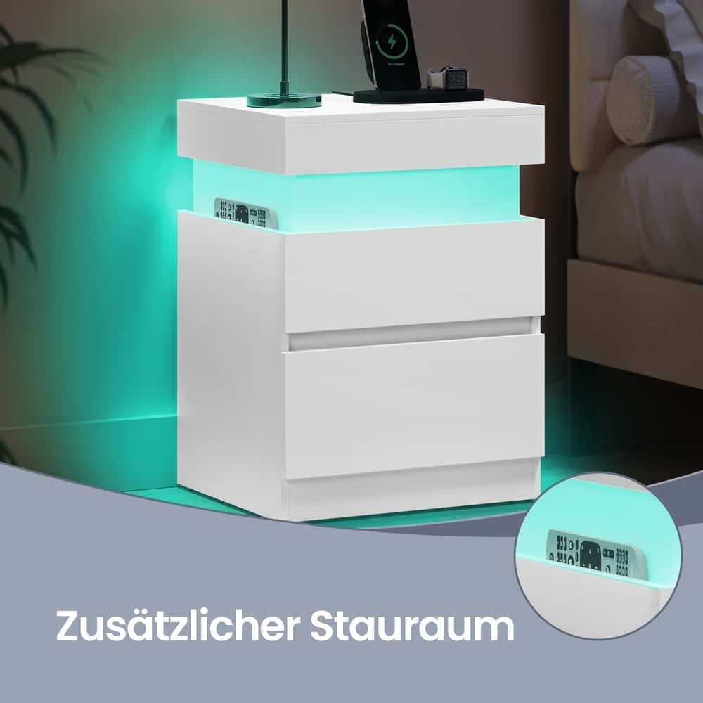 Beistelltisch mit Ladestation, Nachttisch mit Beleuchtung, Steckdosen Beistelltisch mit Ladestation, Nachttisch mit Beleuchtung, Steckdosen