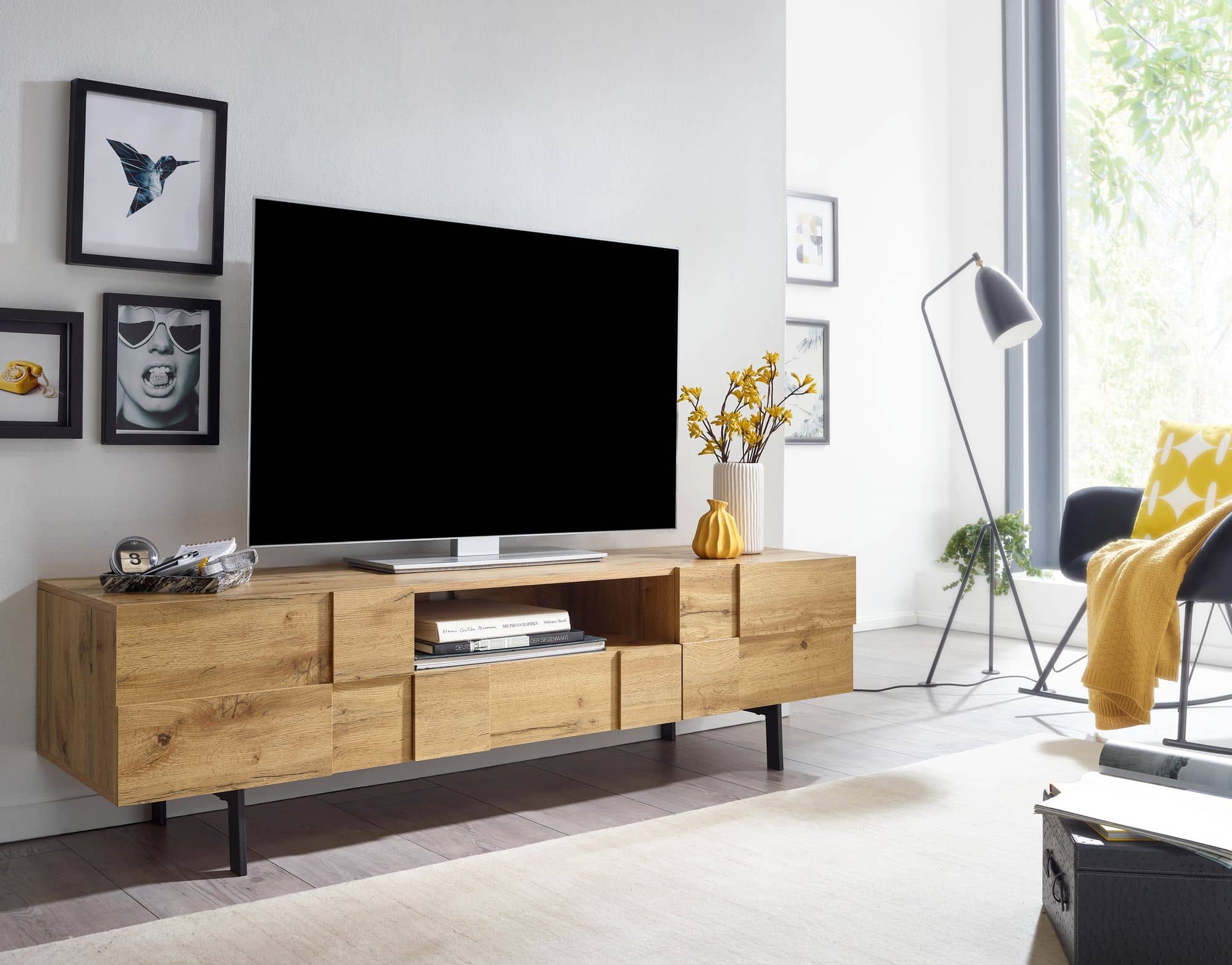 64673-Wohnling-Lowboard-TV-Board-160x40x45-cm-Eiche-WL6-581-1 Lowboard Holz Eiche-Dekor 160x46x43 cm TV-Kommode mit zwei Türen