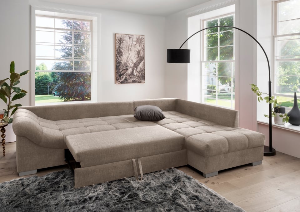 Ecksofa Alvito mit Schlaffunktion - Eleganter Mikrofaser Stoff in Verschiedenen Farben, von Benformato Ecksofa Alvito mit Schlaffunktion - Eleganter Mikrofaser Stoff in Verschiedenen Farben, von Benformato