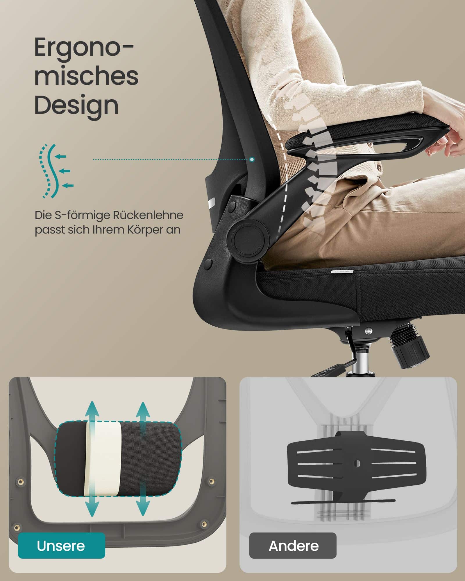 Bürostuhl ergonomisch mit Mesh tintenschwarz
