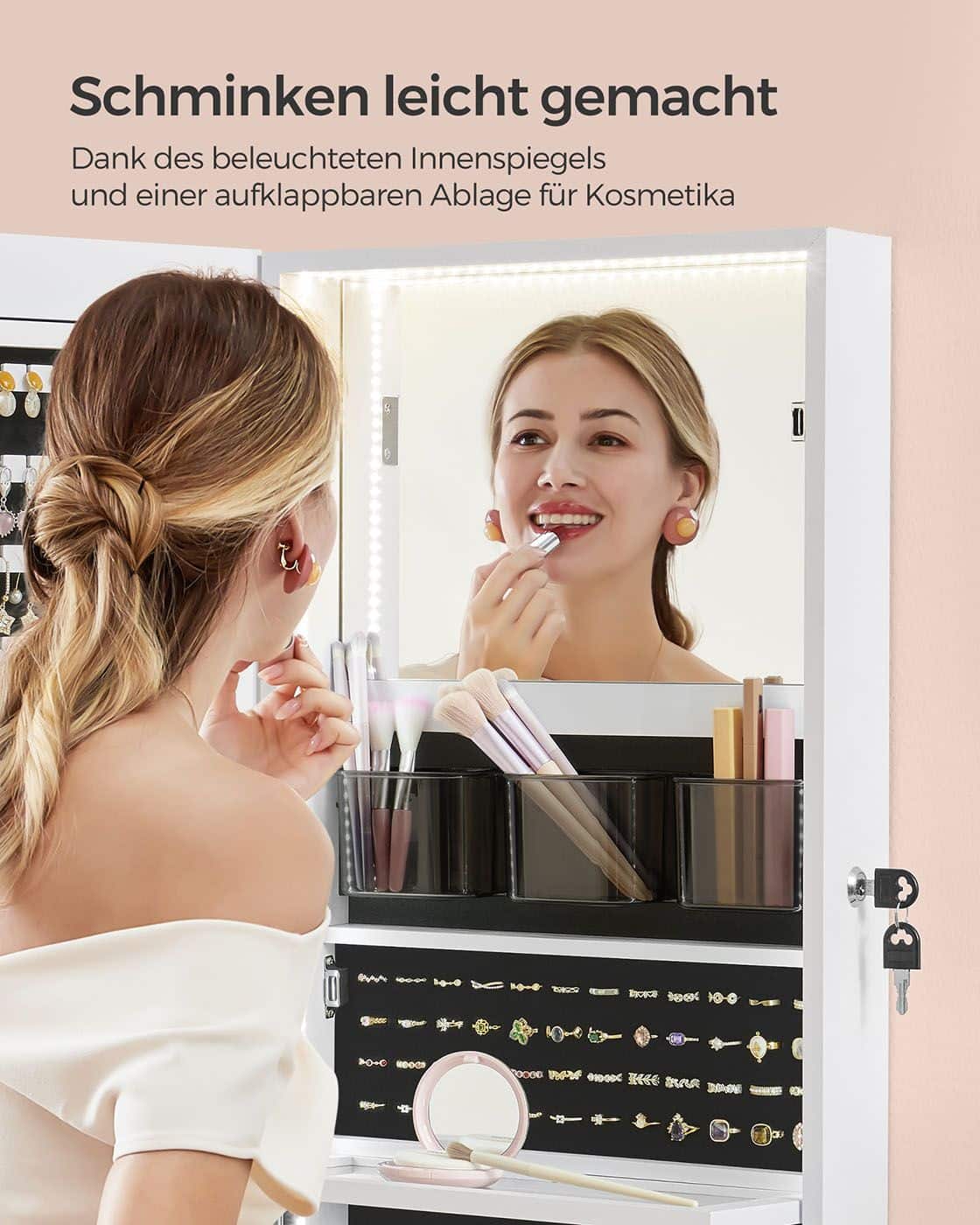 Schmuckschrank 140 cm hoch mit Innenspiegel wolkenweiß Schmuckschrank 140 cm hoch mit Innenspiegel wolkenweiß
