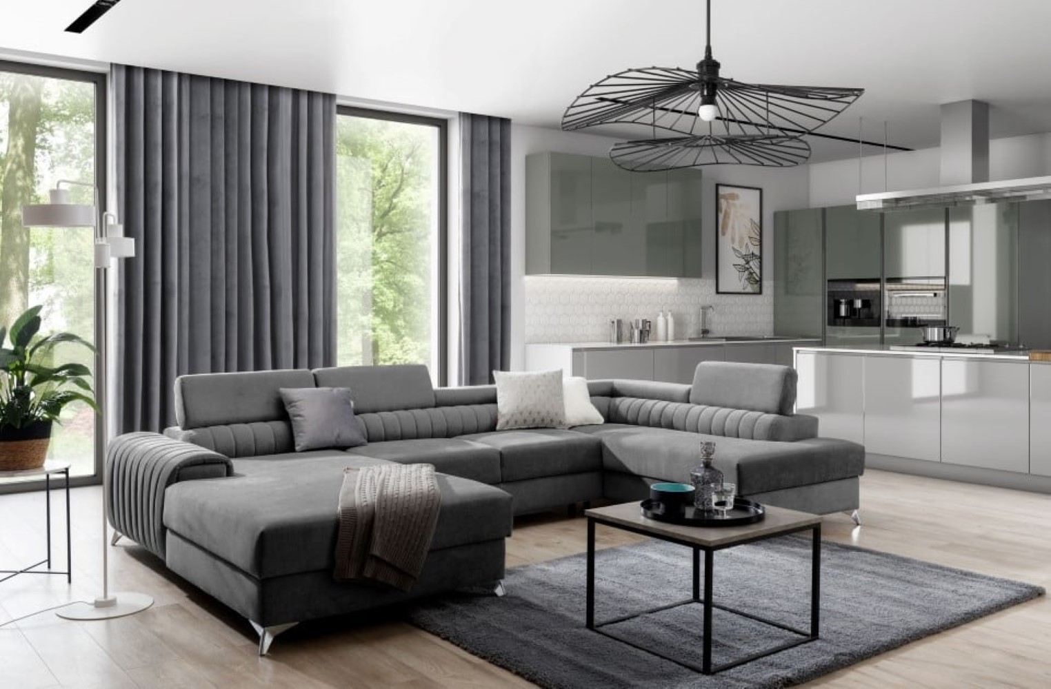 Wohnlandschaft mit Schlaffunktion Lacante und Bettkasten im modernen Design für stilvolles Wohnen Wohnlandschaft mit Schlaffunktion Lacante und Bettkasten im modernen Design für stilvolles Wohnen