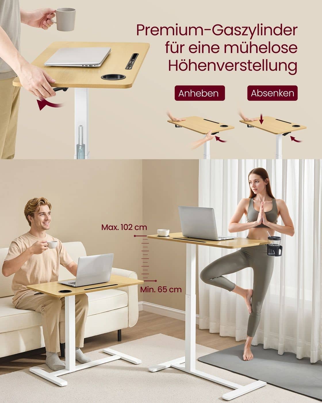 Mobiler Beistelltisch mit Rollen und Getränkehaltern Goldeichenfarben Mobiler Beistelltisch mit Rollen und Getränkehaltern Goldeichenfarben