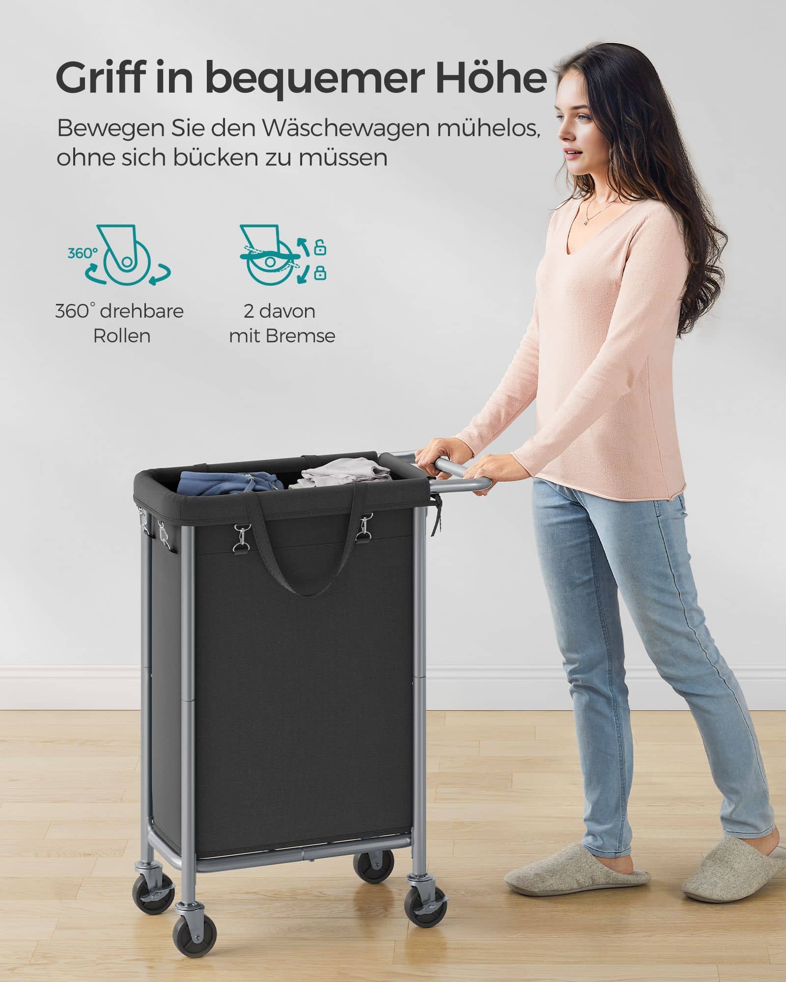 Wäschekorb 90 Liter mit Rollen und Griff Wäschekorb 90 Liter mit Rollen und Griff