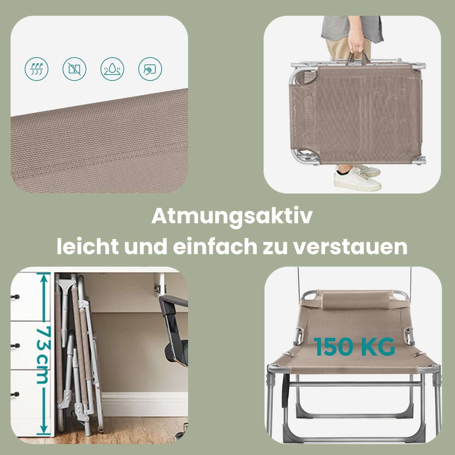 Sonnenliege, klappbarer Liegestuhl, 53 x 193 x 29 cm Sonnenliege, klappbarer Liegestuhl, 53 x 193 x 29 cm