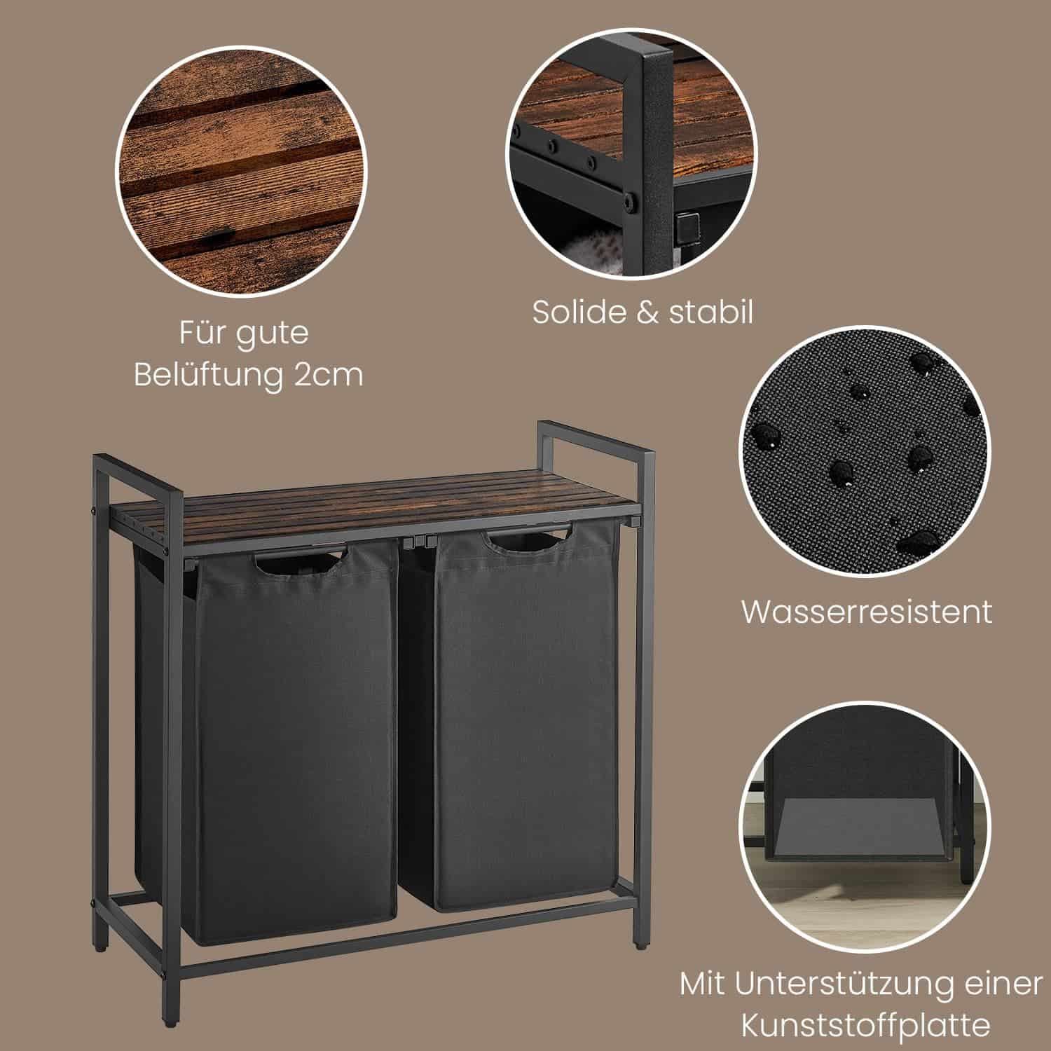 Wäschekorb 2 Fächer, Wäschesammler mit Ablage, Wäschebox Wäschekorb 2 Fächer, Wäschesammler mit Ablage, Wäschebox