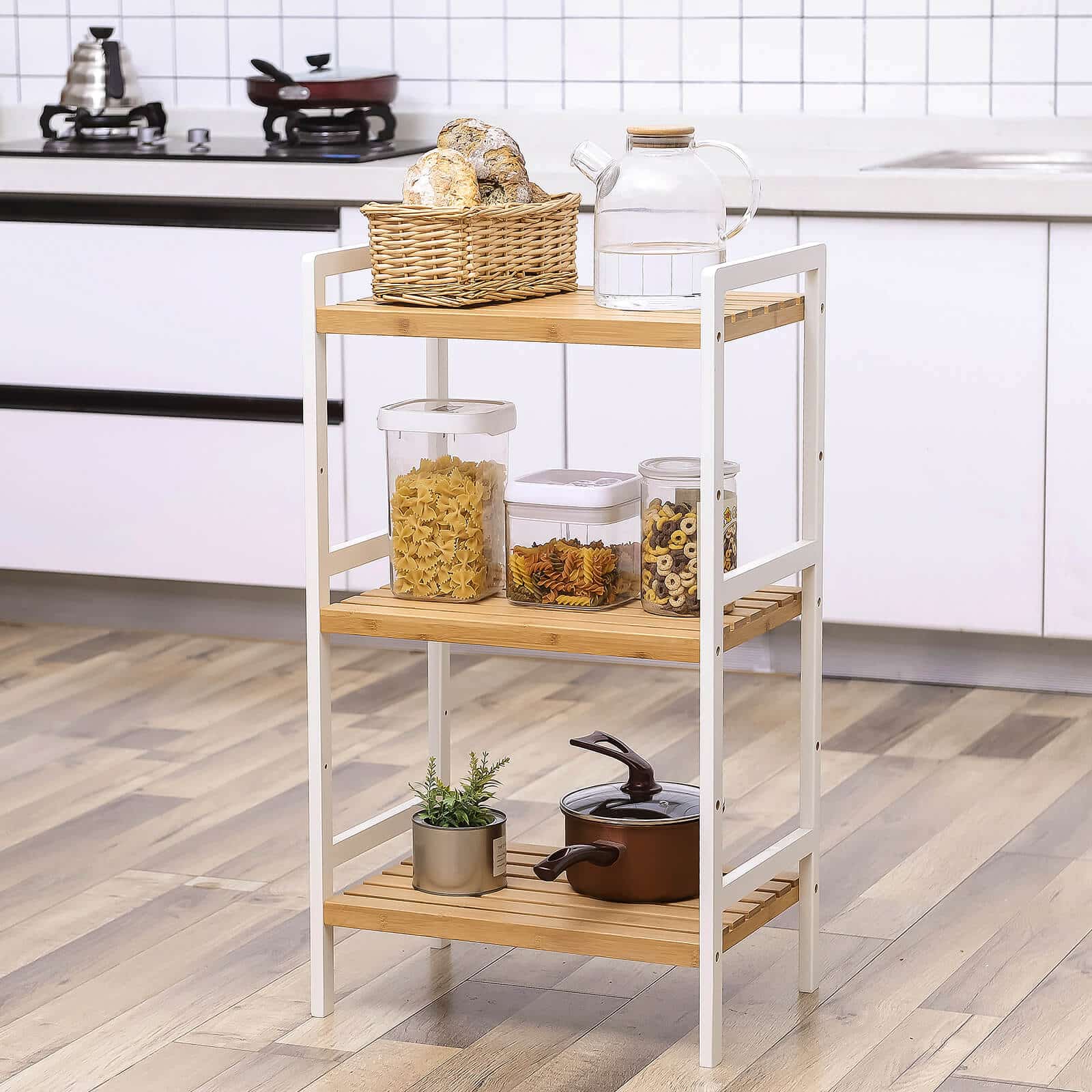 Standregal aus Bambus Weiß-Naturfarbe-BCB73Y Standregal aus Bambus Weiß-Naturfarbe-BCB73Y