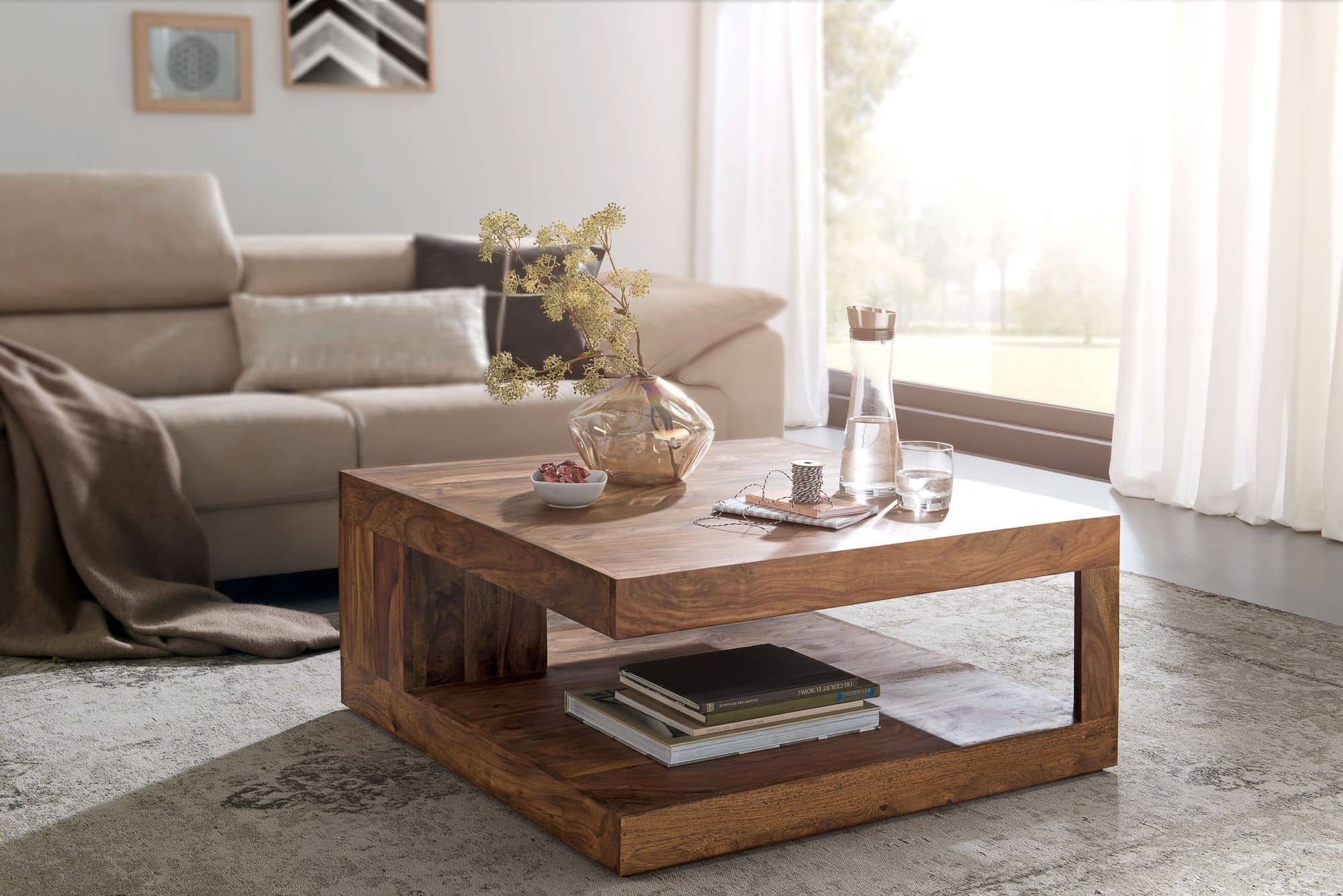 Couchtisch Massiv-Holz Sheesham 90 cm breit Design Wohnzimmer-Tisch dunkel-braun Landhaus-Stil Beistelltisch Couchtisch Massiv-Holz Sheesham 90 cm breit Design Wohnzimmer-Tisch dunkel-braun Landhaus-Stil Beistelltisch