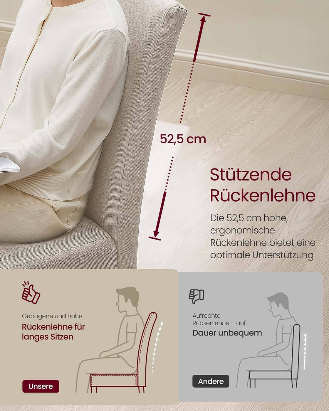 Esszimmerstuhl 2er Set hohe Rückenlehne bequemes Sitzkissen