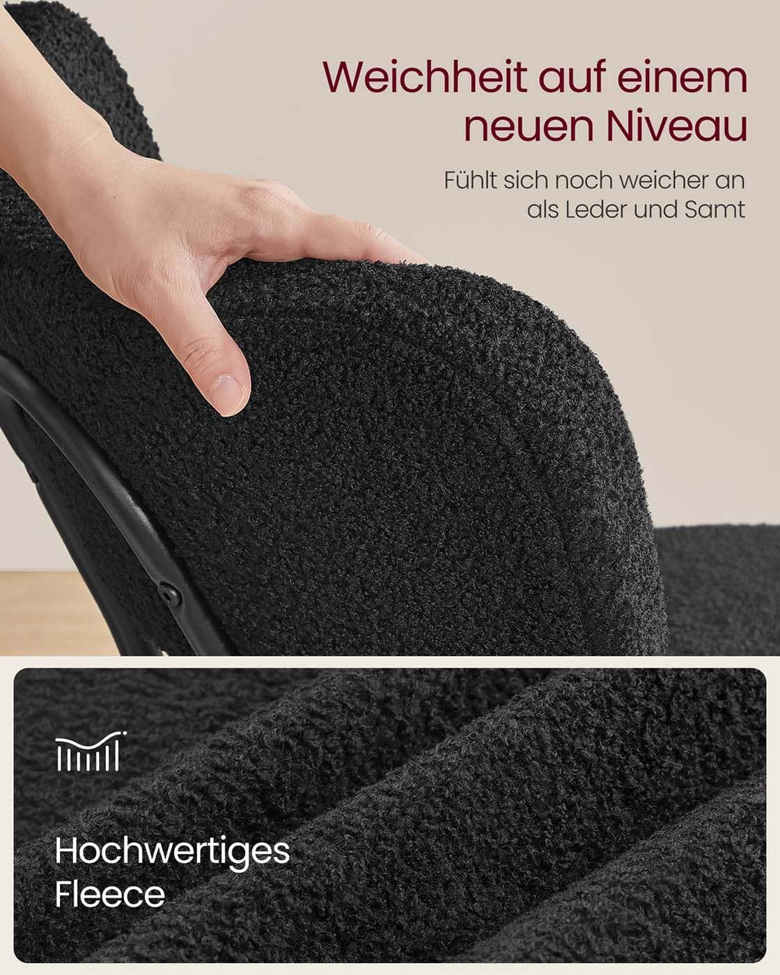 Esszimmerstuhl 2er Set mit Fleece Oberfläche tintenschwarz Esszimmerstuhl 2er Set mit Fleece Oberfläche tintenschwarz