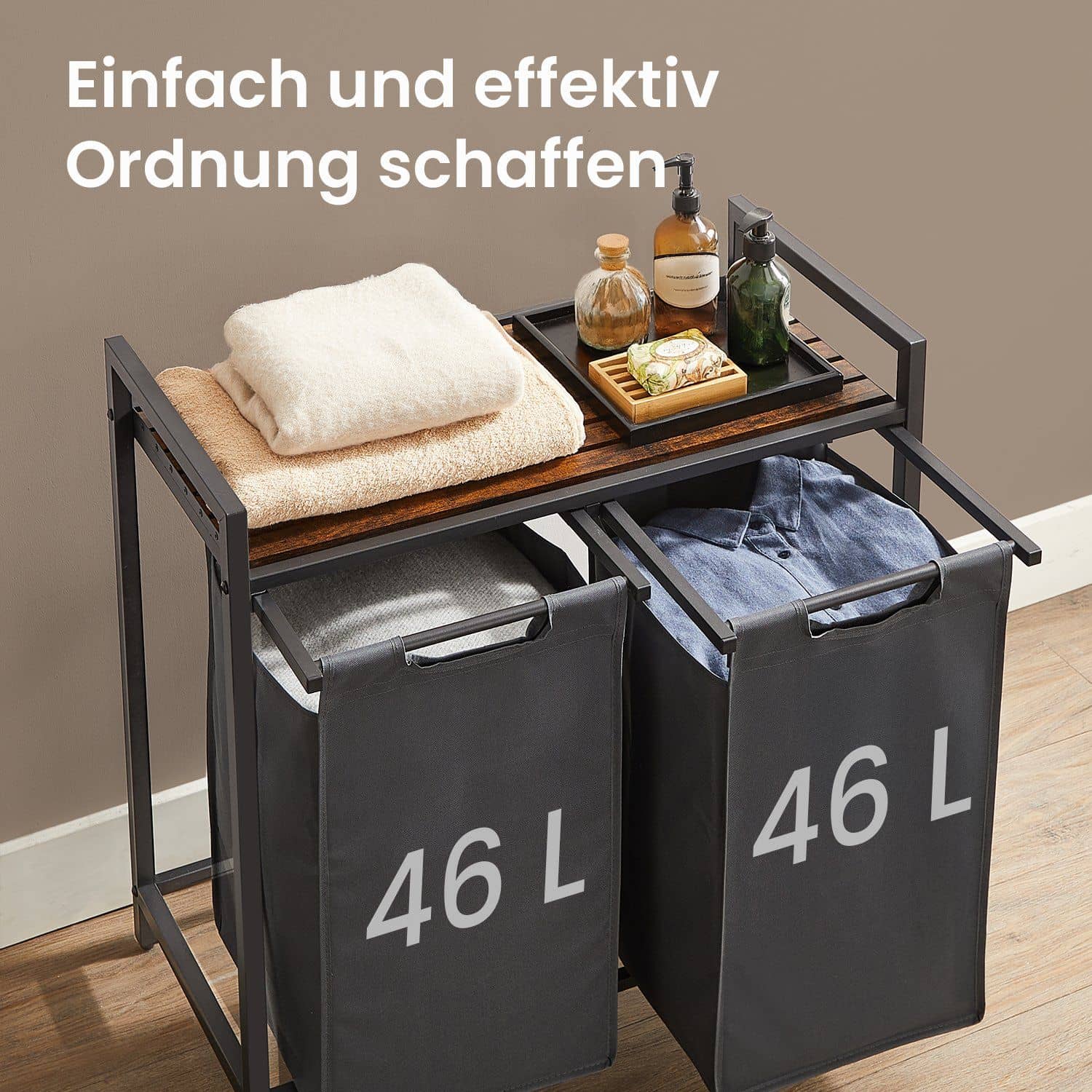 Wäschekorb 2 Fächer, Wäschesammler mit Ablage, Wäschebox Wäschekorb 2 Fächer, Wäschesammler mit Ablage, Wäschebox