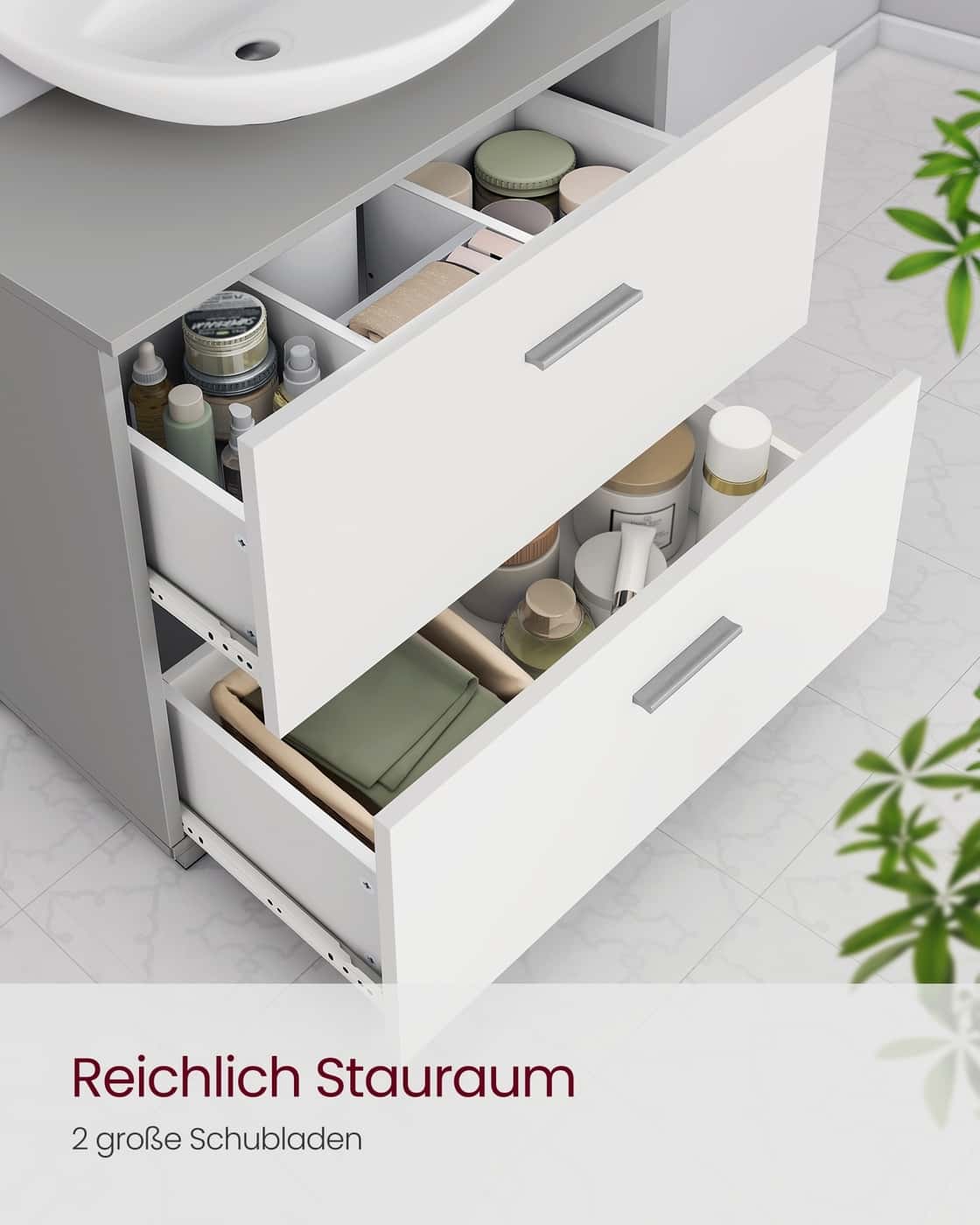 Kollektion - Waschbeckenunterschrank 30 x 60 x 63,8 cm mit 2 großen Schubladen Taubengrau-wolkenweiß