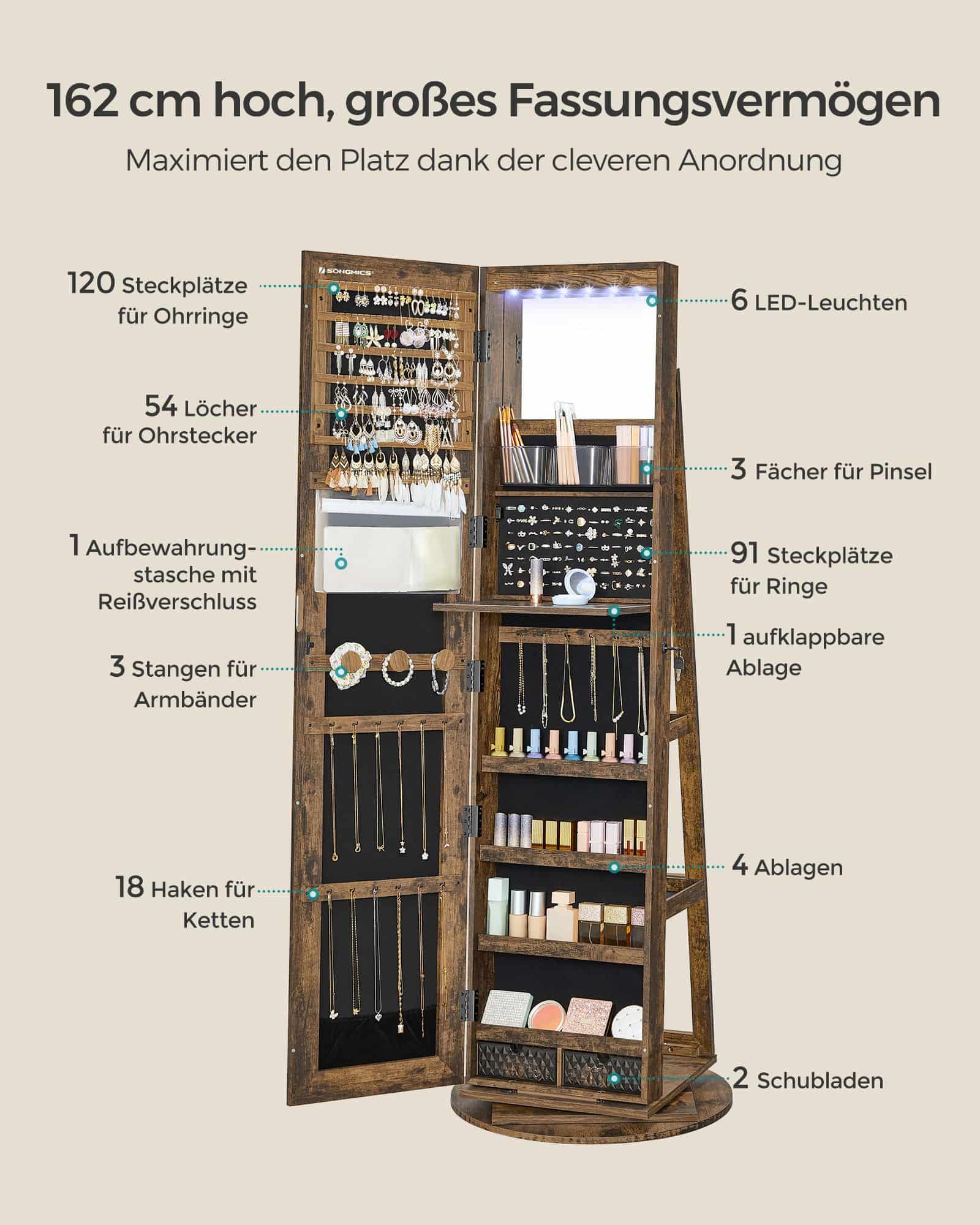 Schmuckschrank mit rahmenlosem Ganzkörperspiegel-JJC007X01 Schmuckschrank mit rahmenlosem Ganzkörperspiegel-JJC007X01